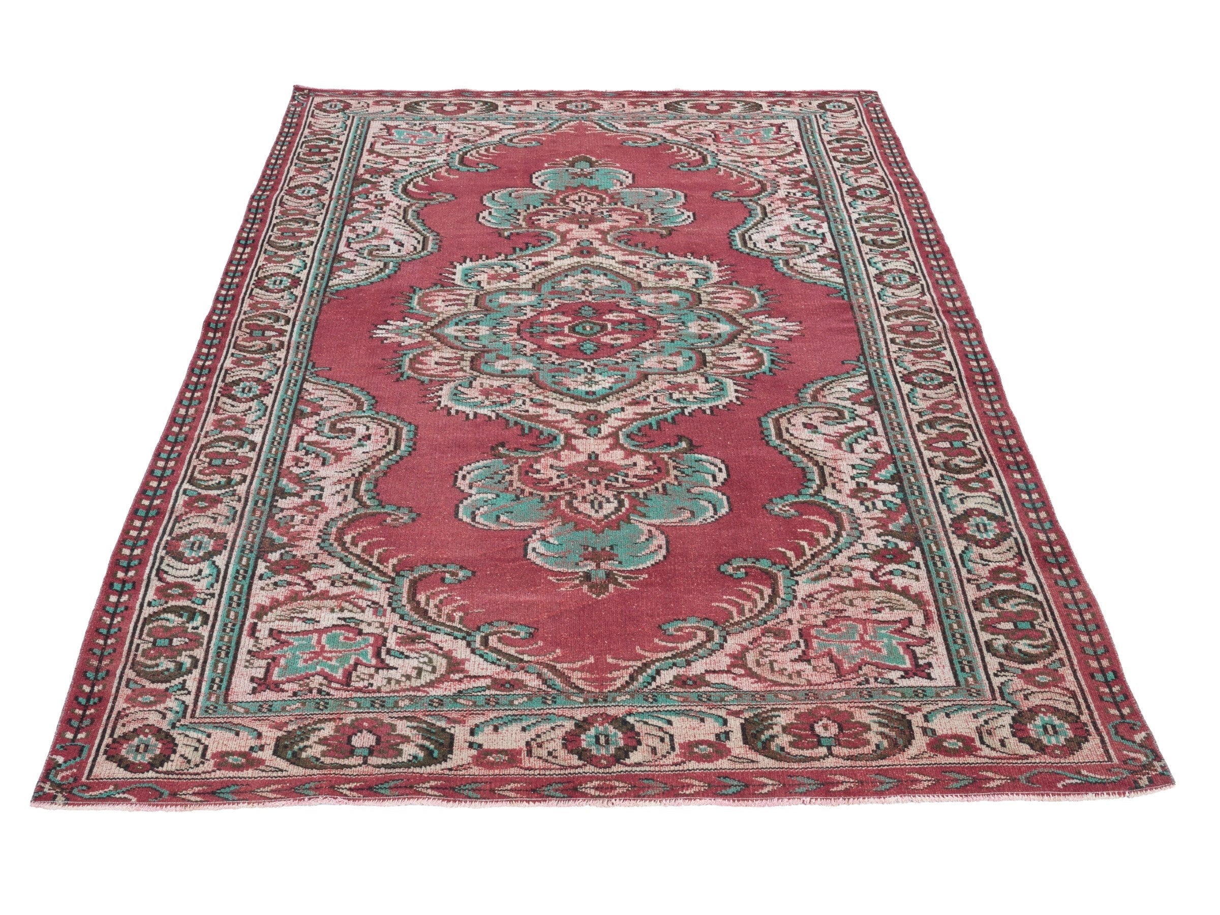 Turkish Manisa area rug in rose and muted pink, view 2 of 10