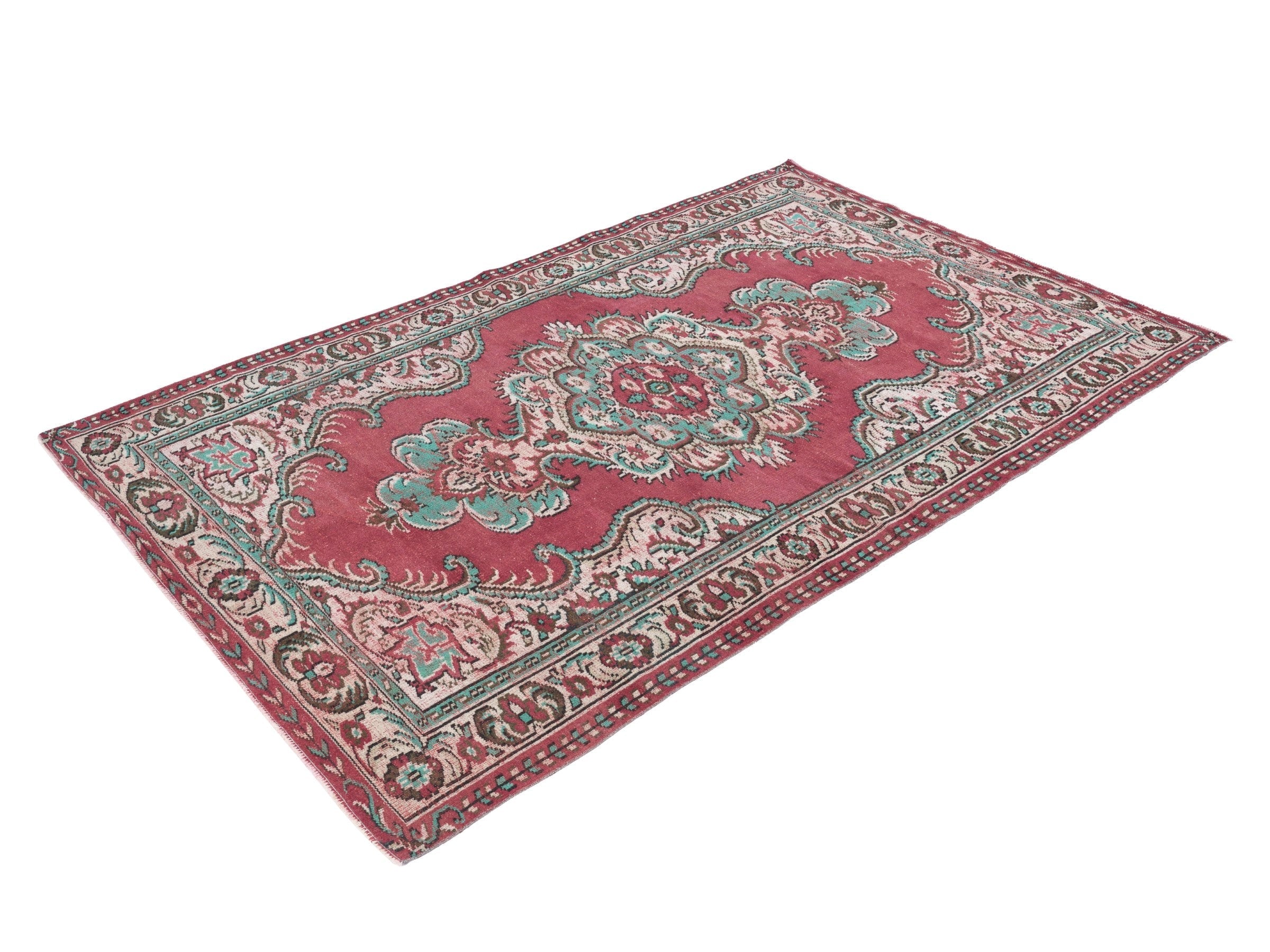 Turkish Manisa area rug in rose and muted pink, view 3 of 10