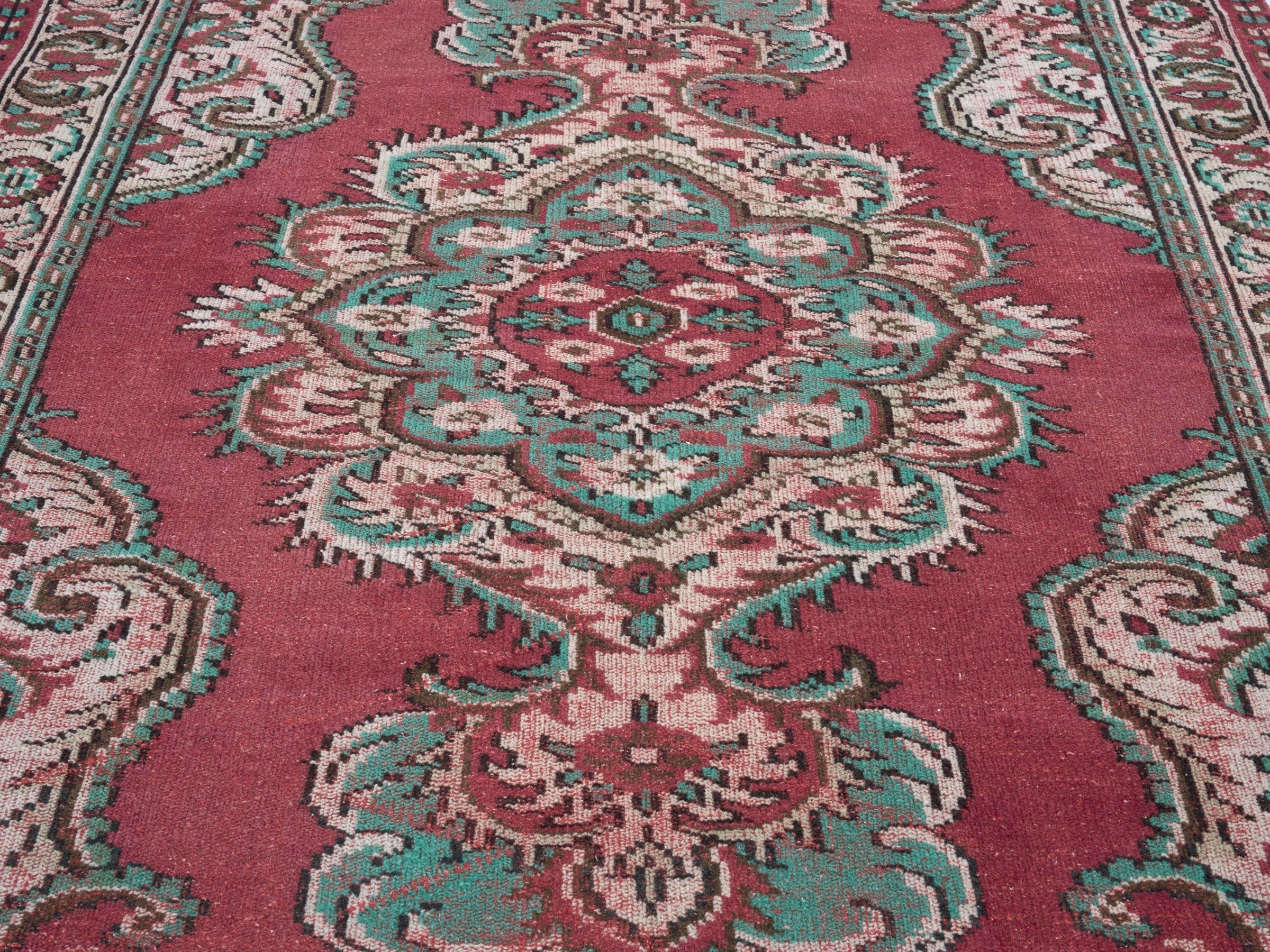 Turkish Manisa area rug in rose and muted pink, view 4 of 10