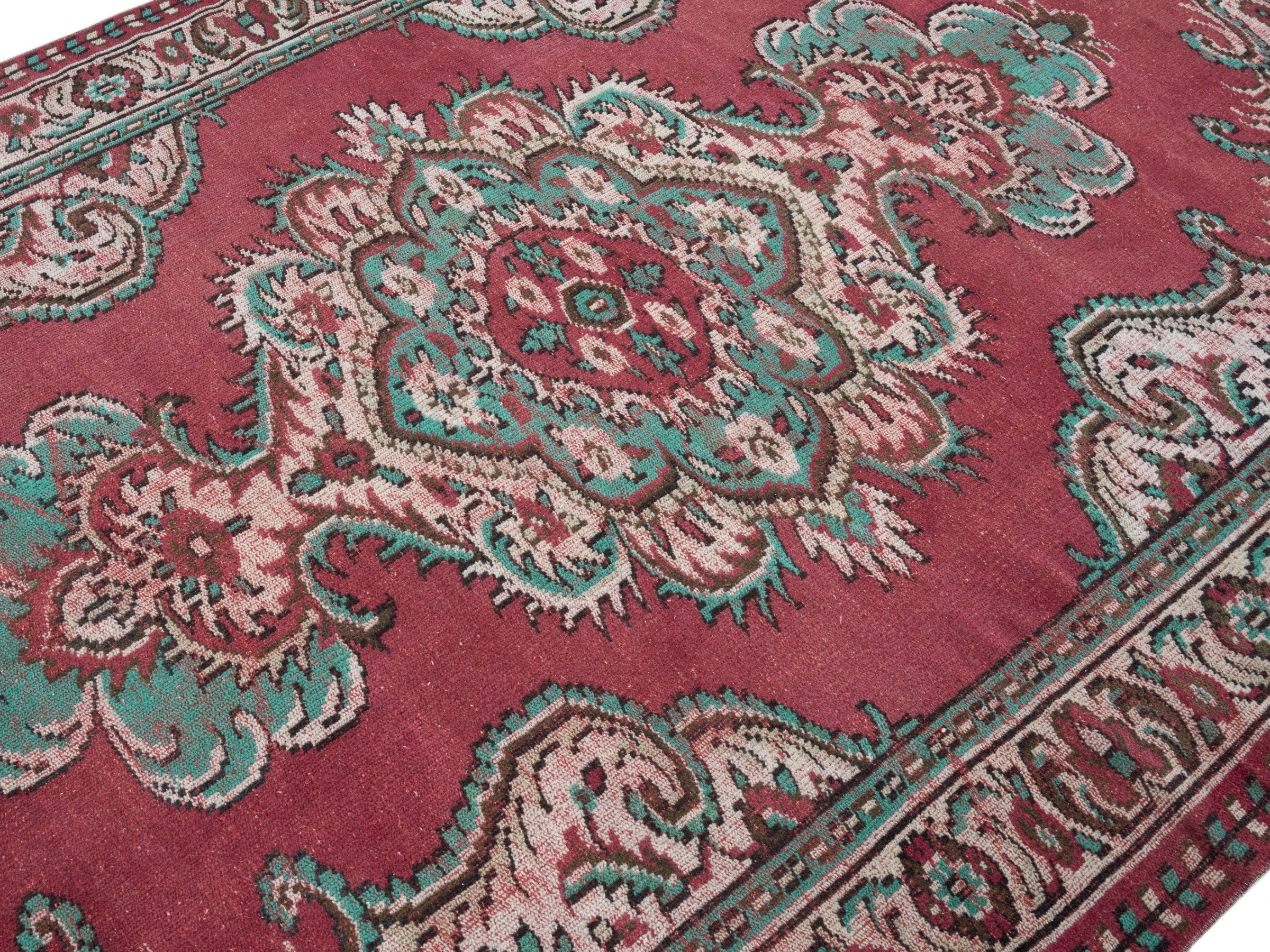 Turkish Manisa area rug in rose and muted pink, view 5 of 10