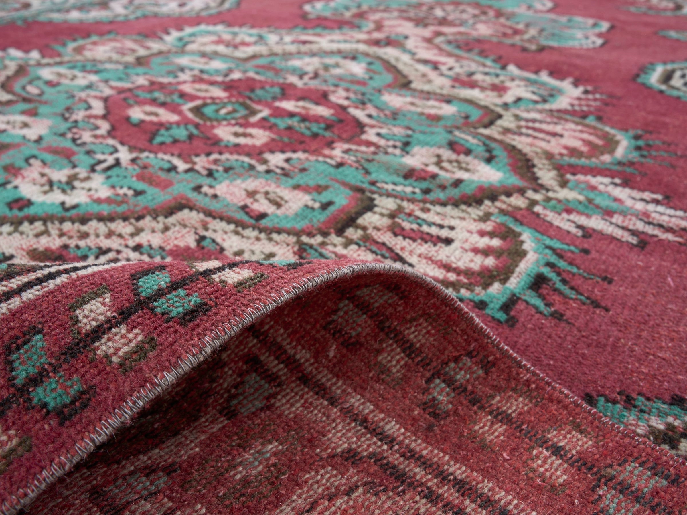 Turkish Manisa area rug in rose and muted pink, view 9 of 10