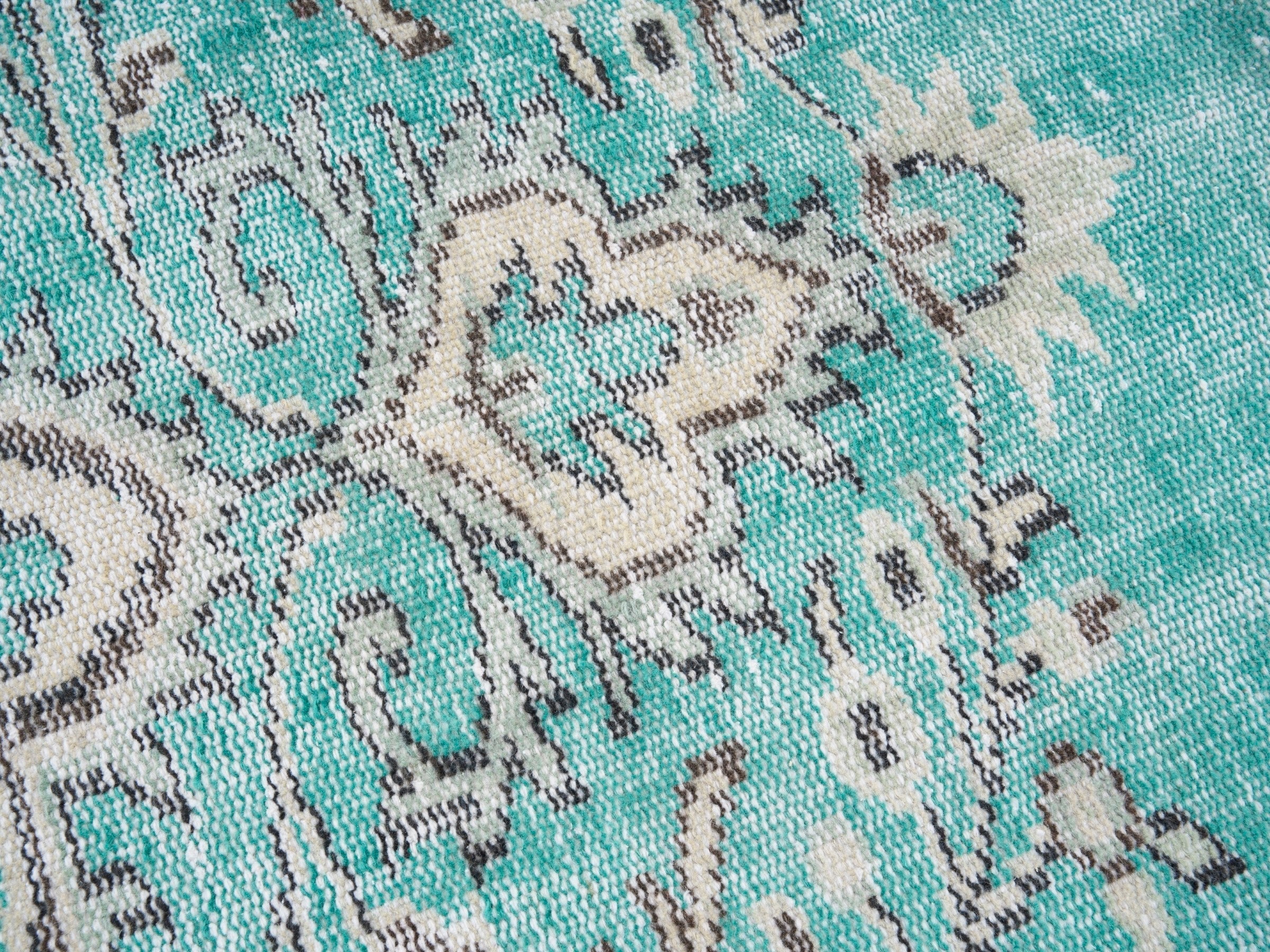 Turkish Manisa area rug in turquoise and cream, view 7 of 10