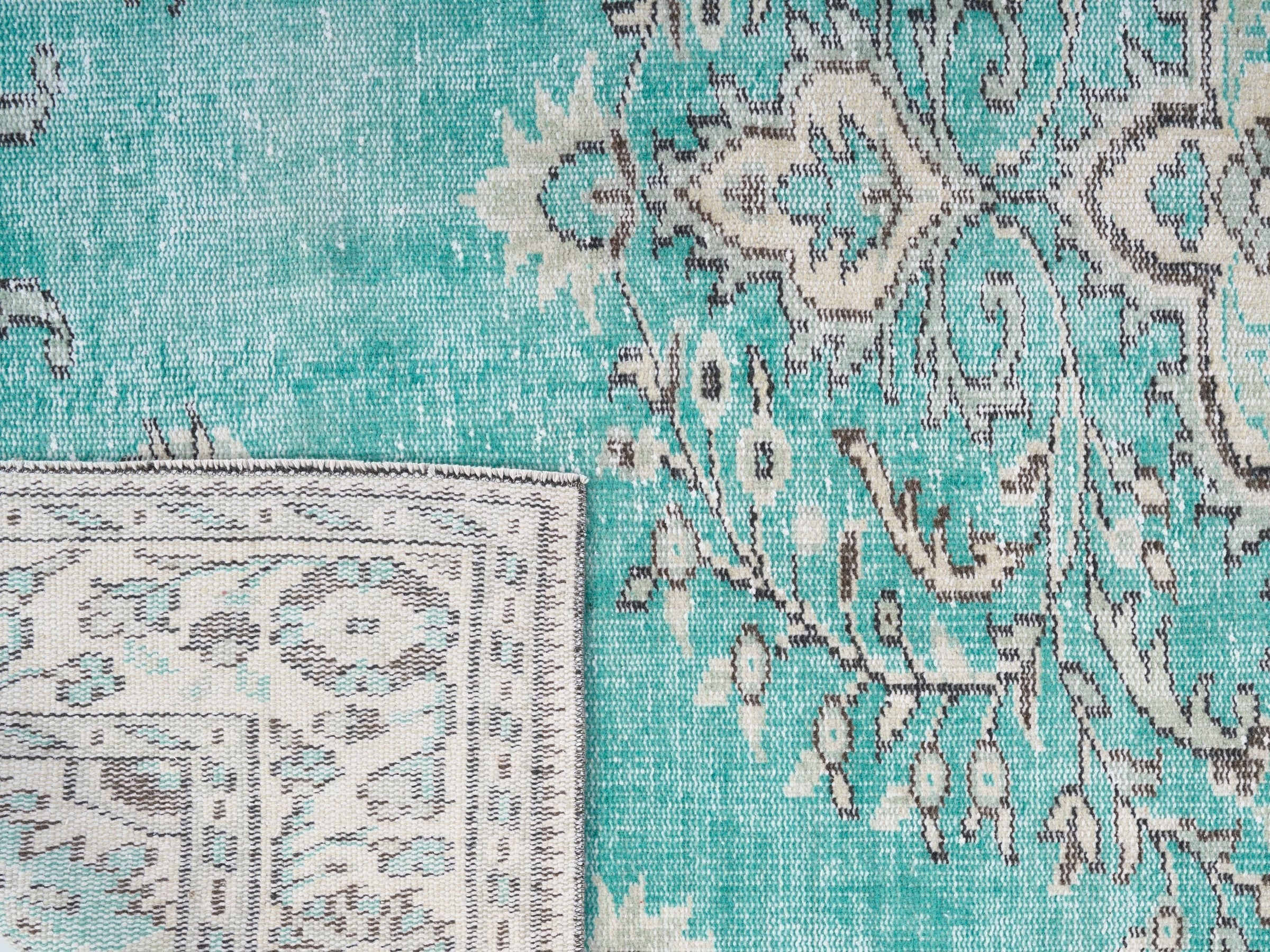 Turkish Manisa area rug in turquoise and cream, view 10 of 10