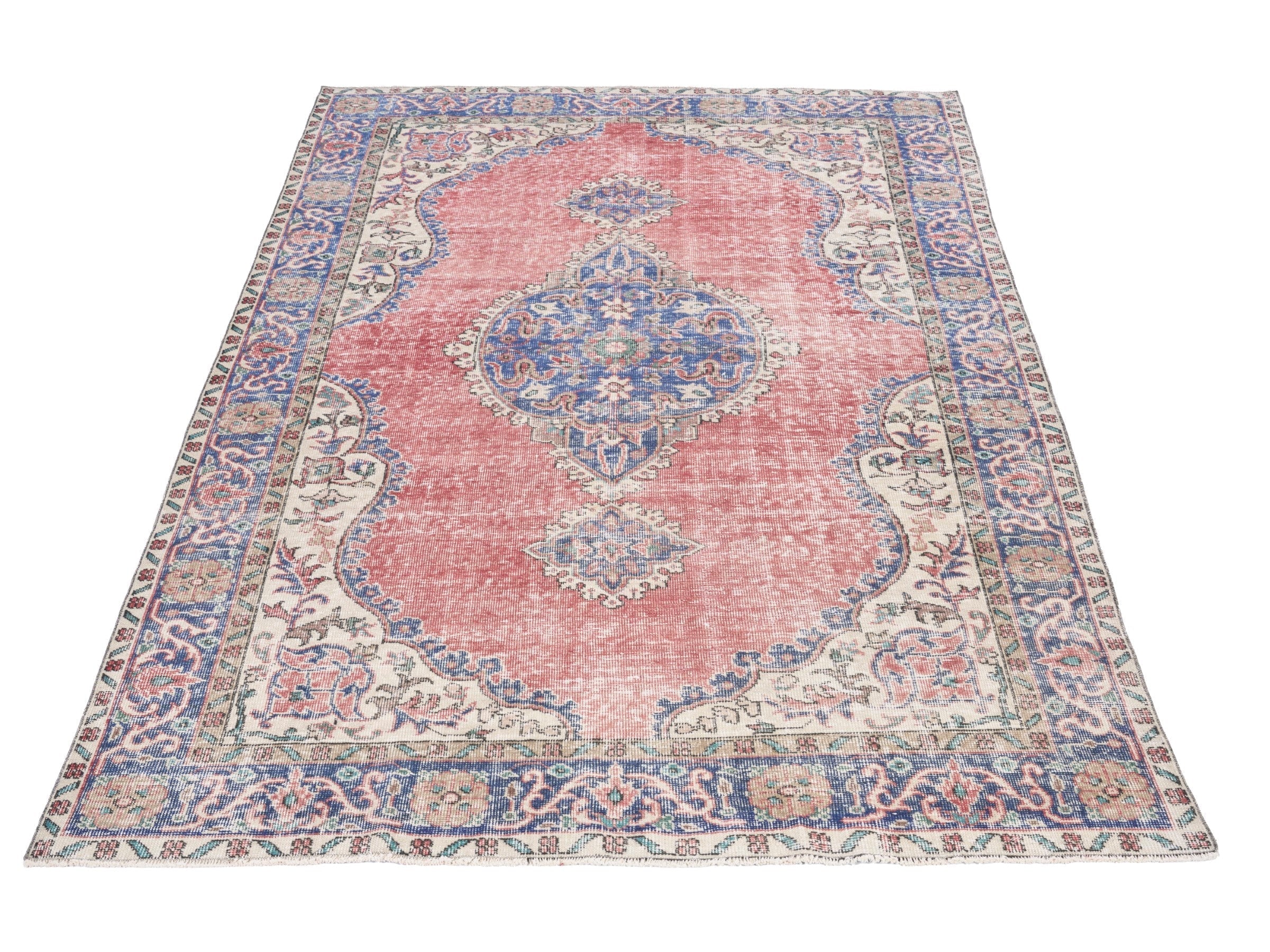 Turkish Isparta area rug in dusty rose and navy, view 2 of 10