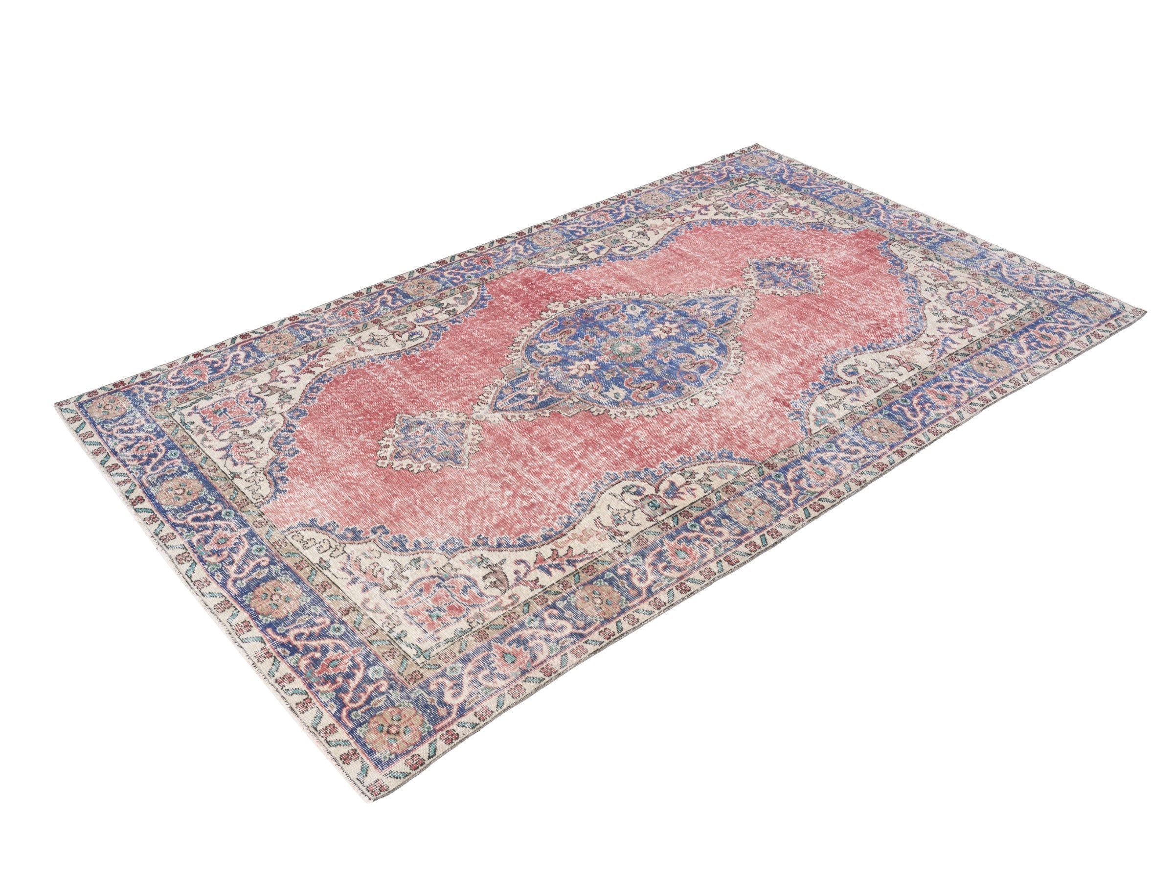 Turkish Isparta area rug in dusty rose and navy, view 3 of 10