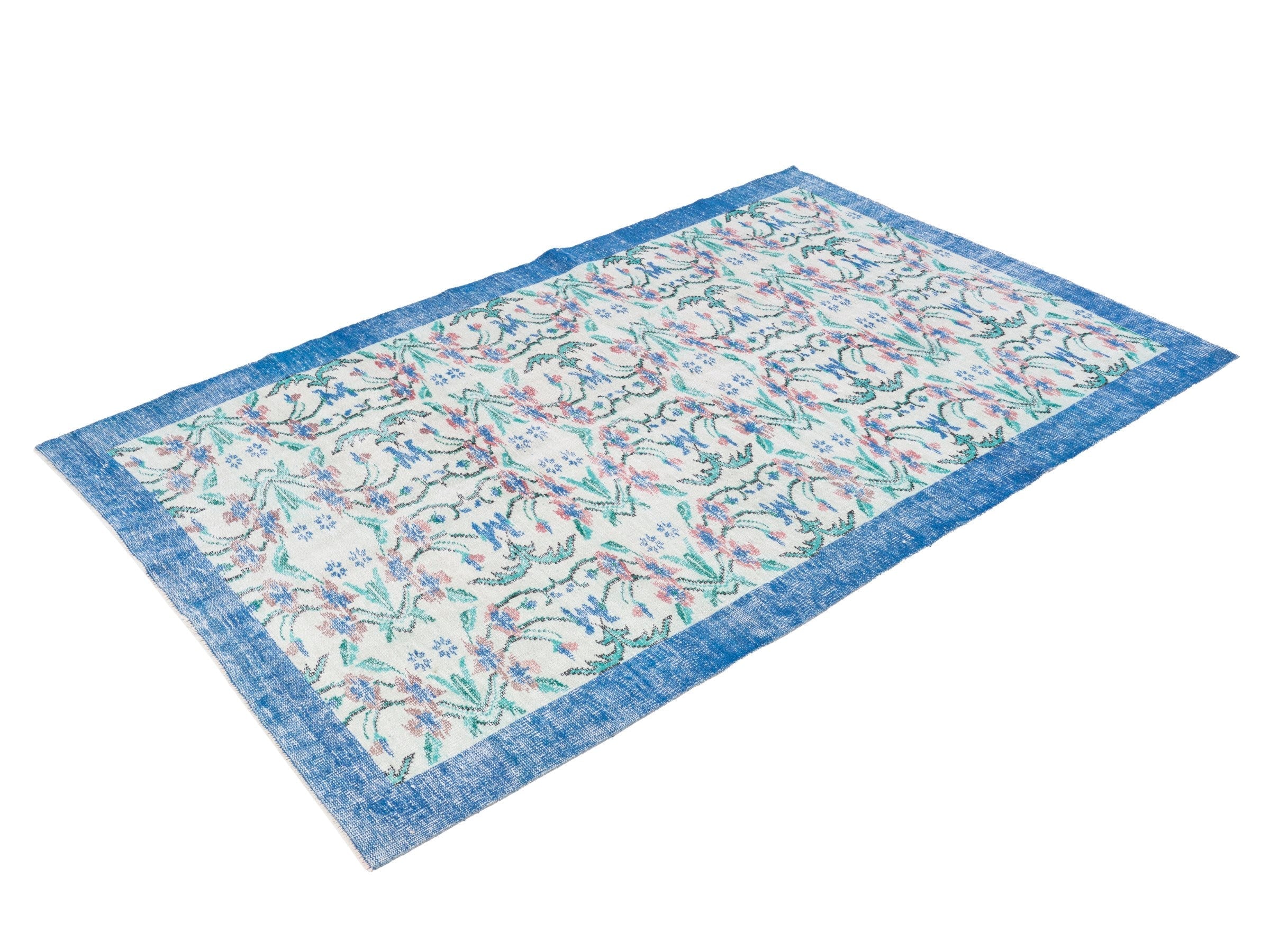 Turkish Manisa area rug in cream and denim, view 3 of 10