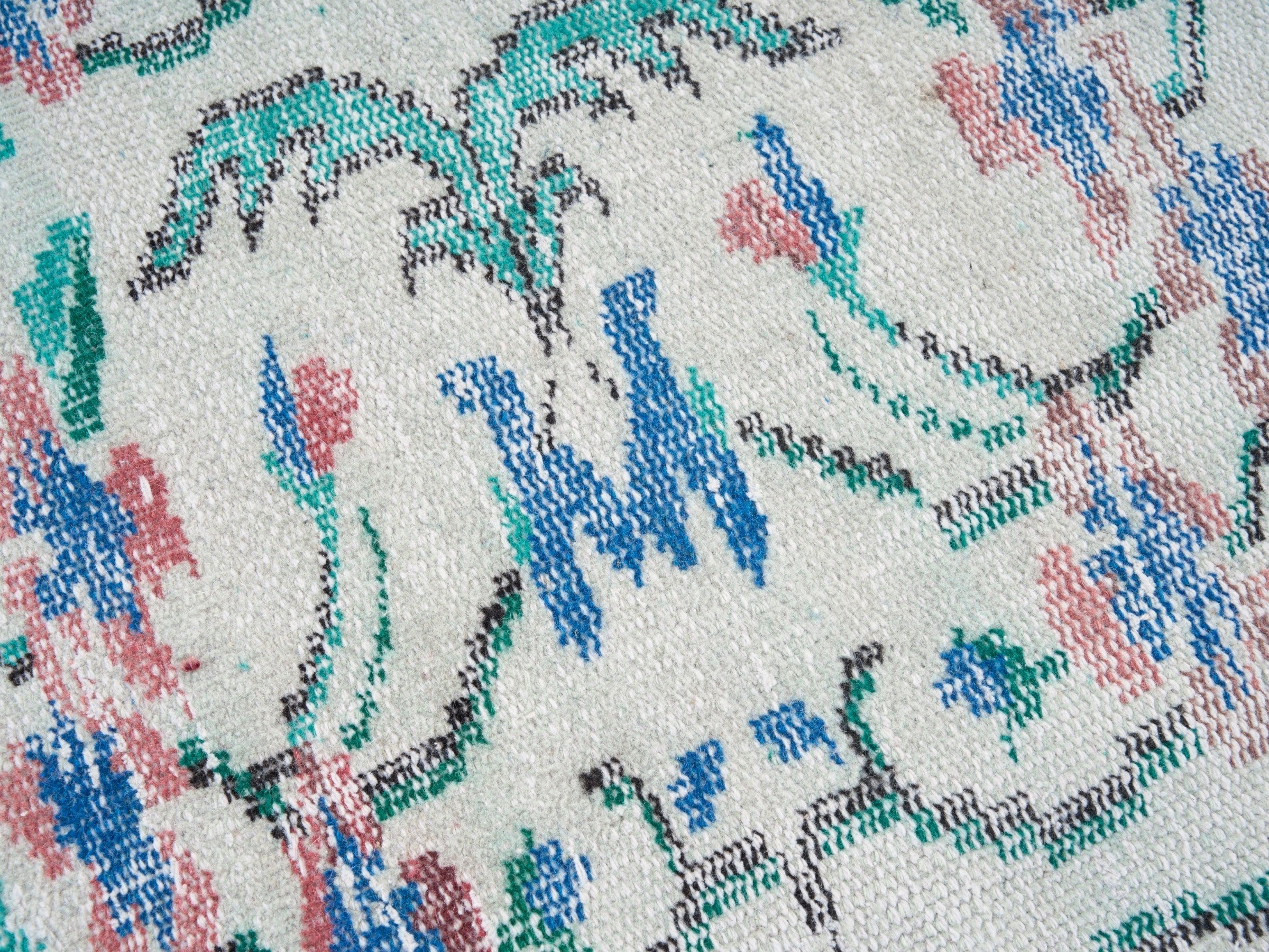 Turkish Manisa area rug in cream and denim, view 7 of 10