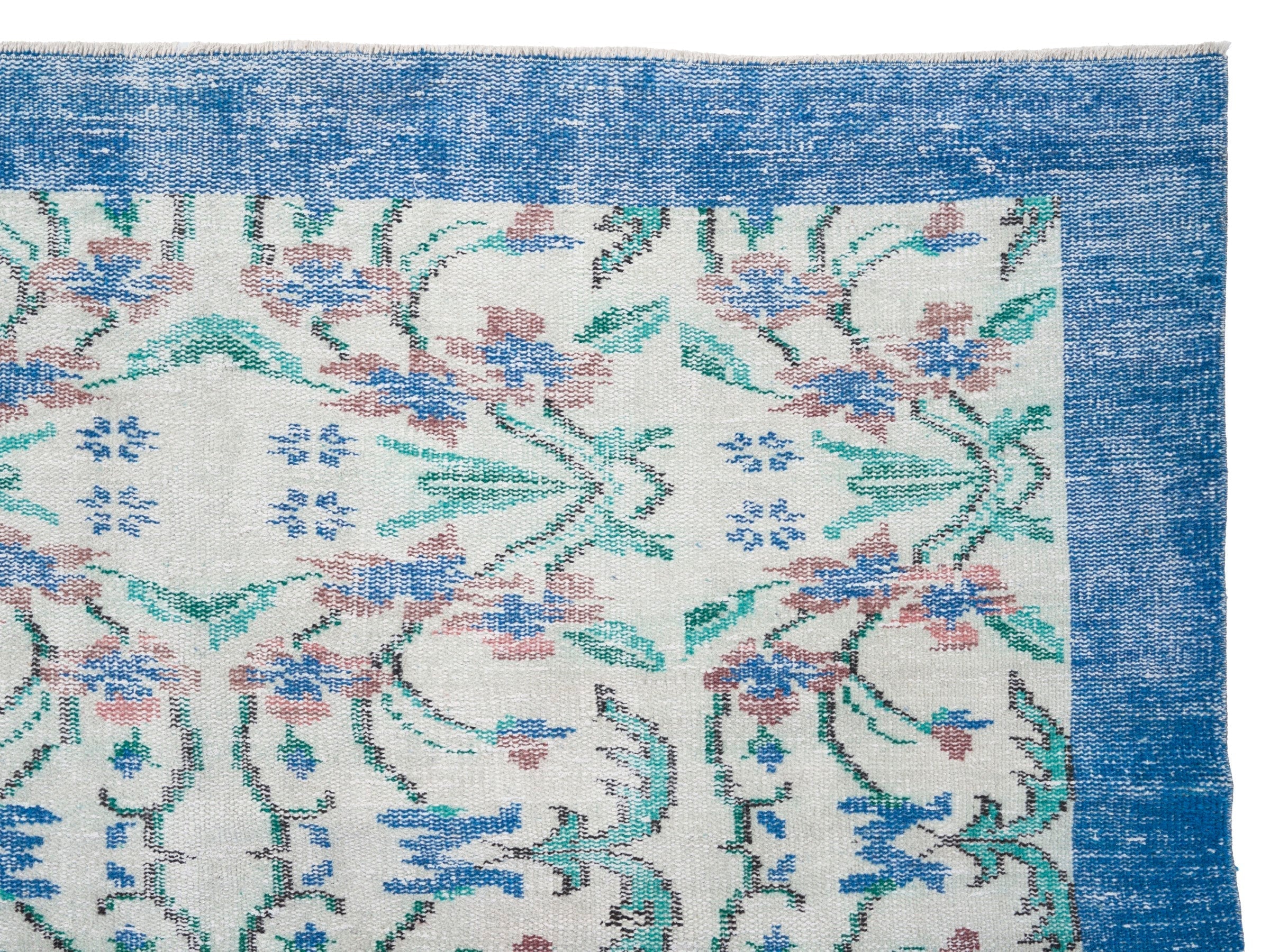Turkish Manisa area rug in cream and denim, view 8 of 10