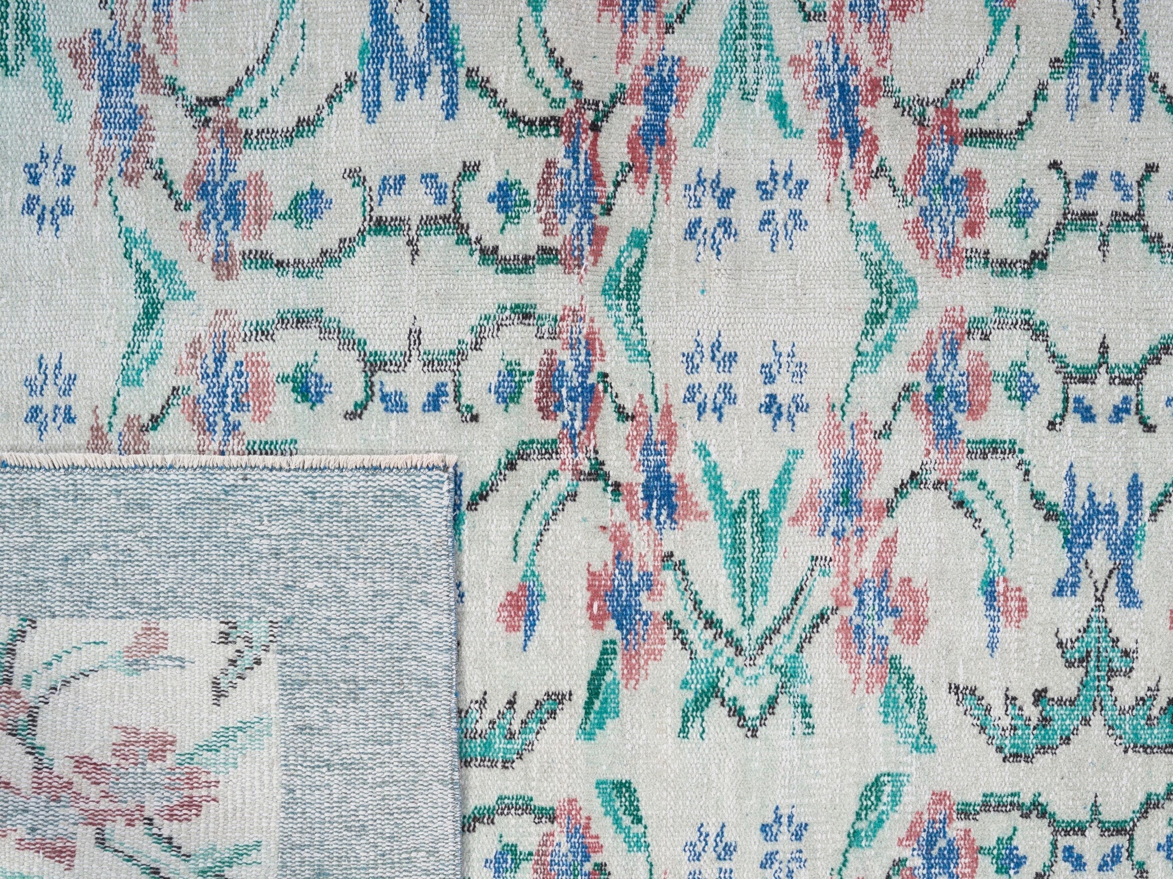 Turkish Manisa area rug in cream and denim, view 10 of 10