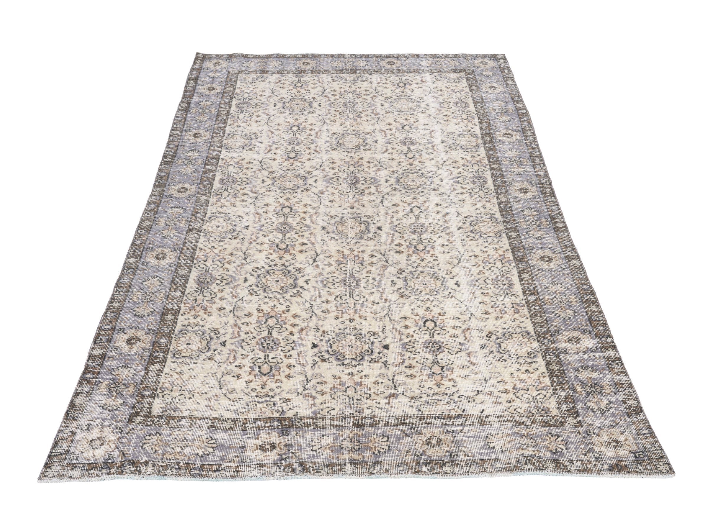 Turkish Isparta area rug in ivory and sage, view 2 of 10