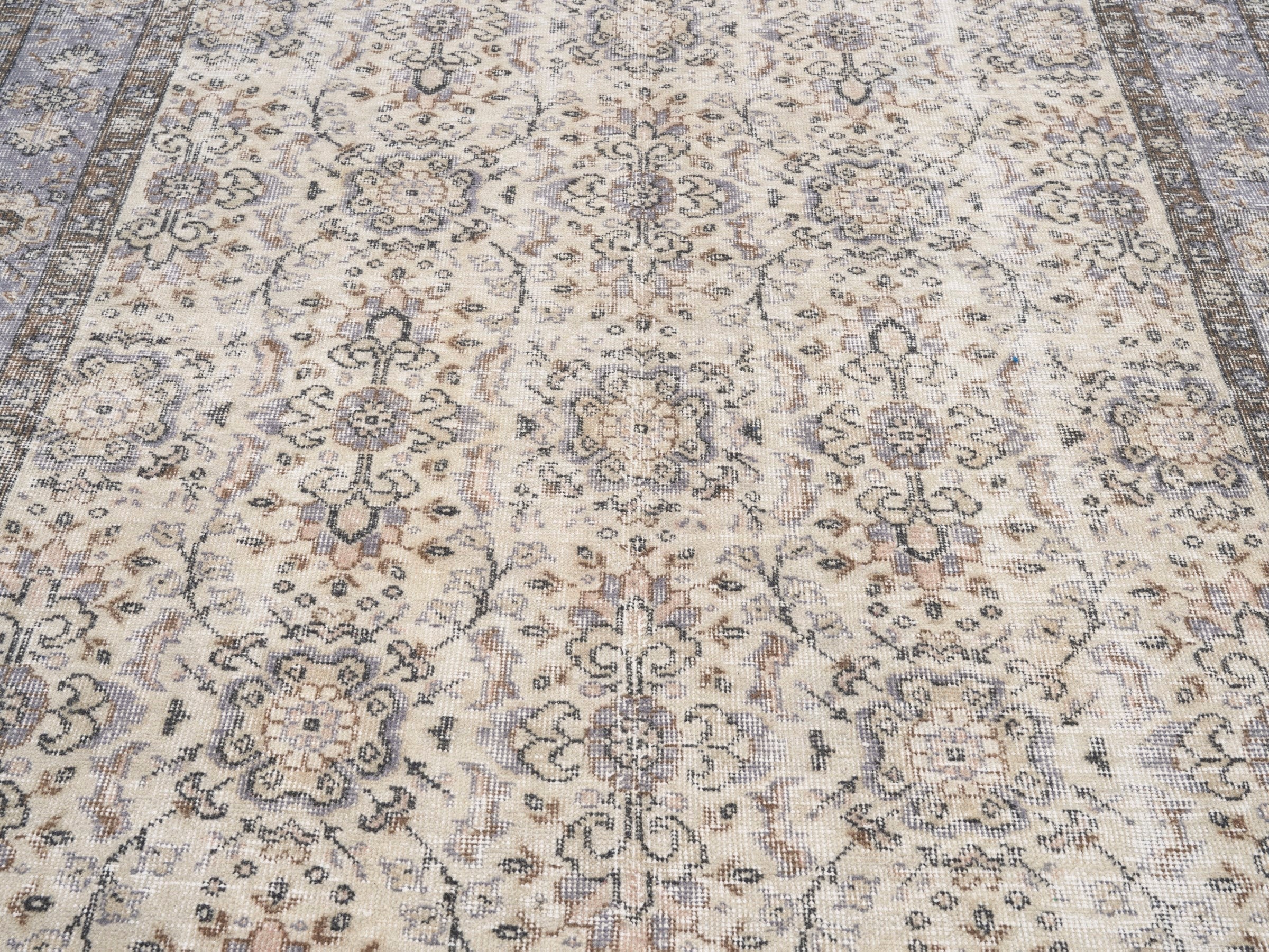 Turkish Isparta area rug in ivory and sage, view 4 of 10