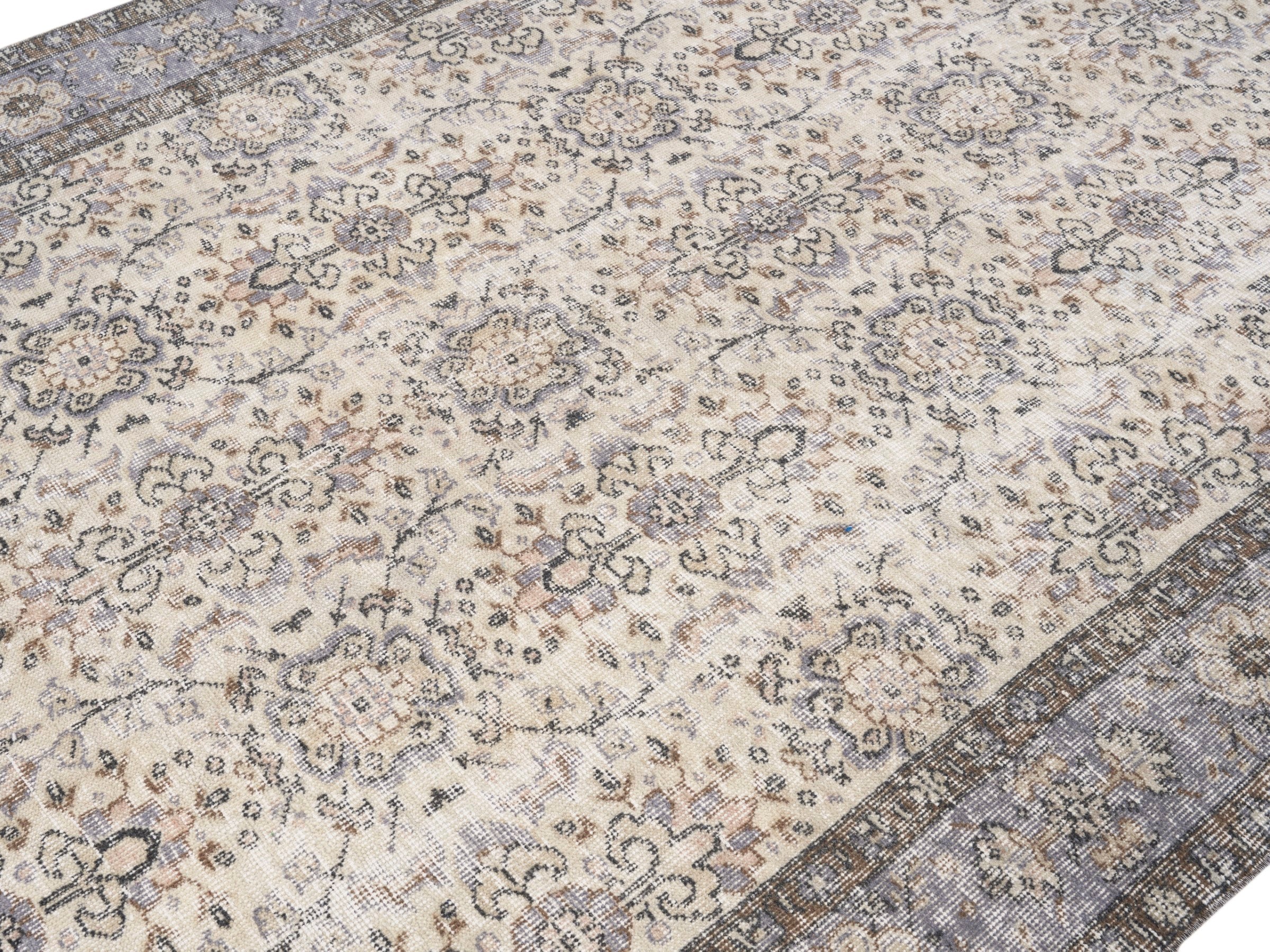 Turkish Isparta area rug in ivory and sage, view 5 of 10