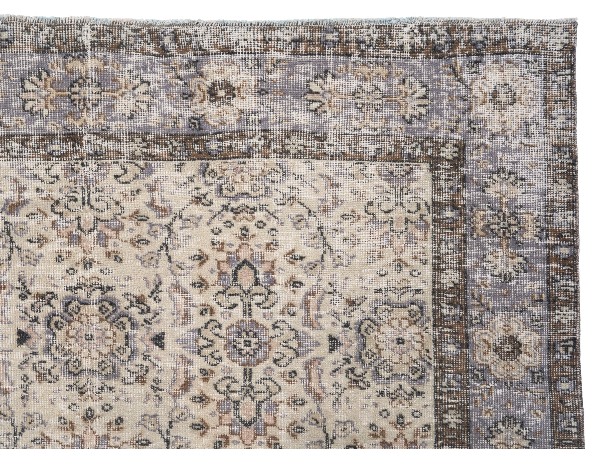 Turkish Isparta area rug in ivory and sage, view 8 of 10