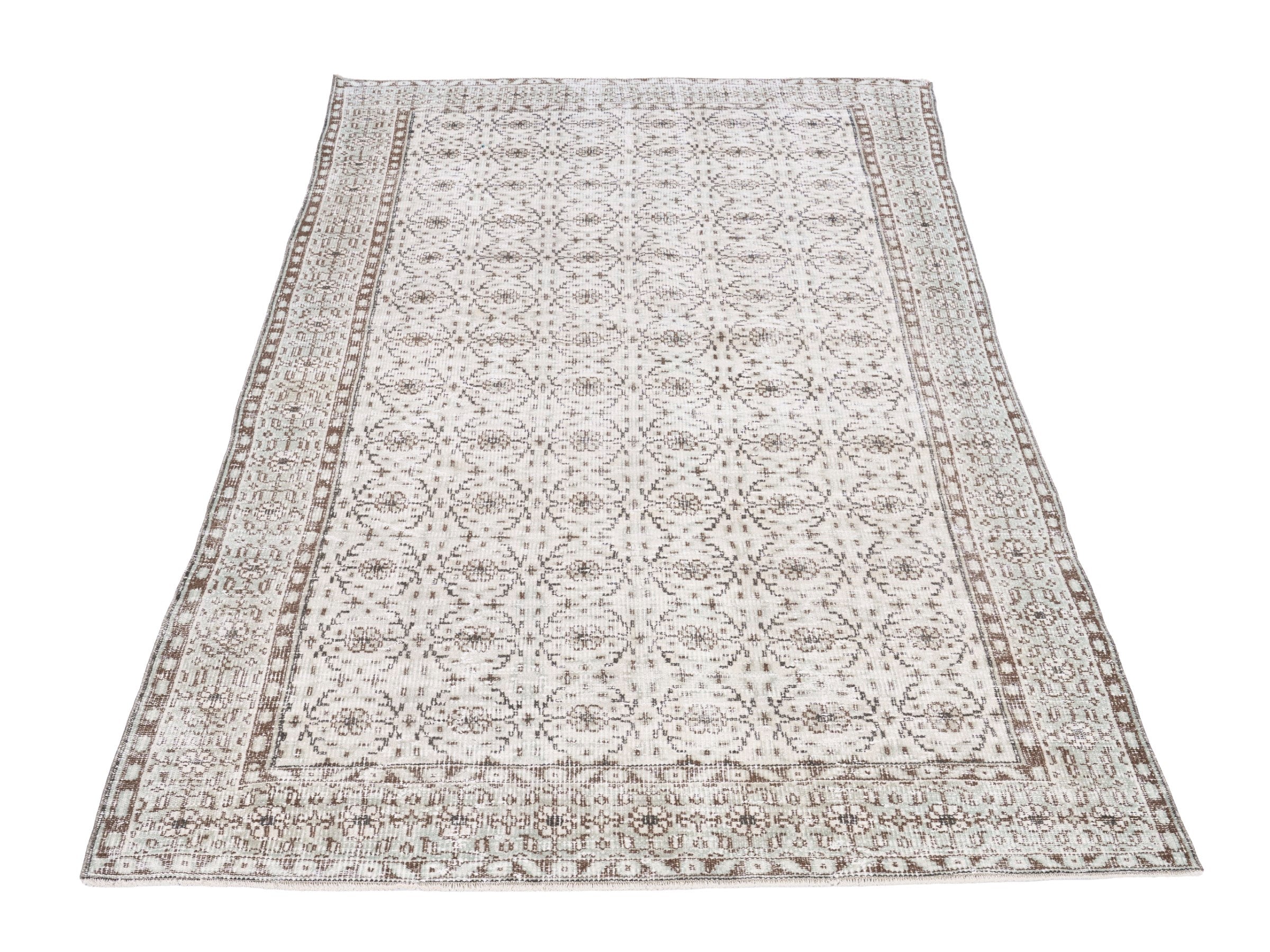 Turkish Manisa area rug in ivory and greige, view 2 of 10