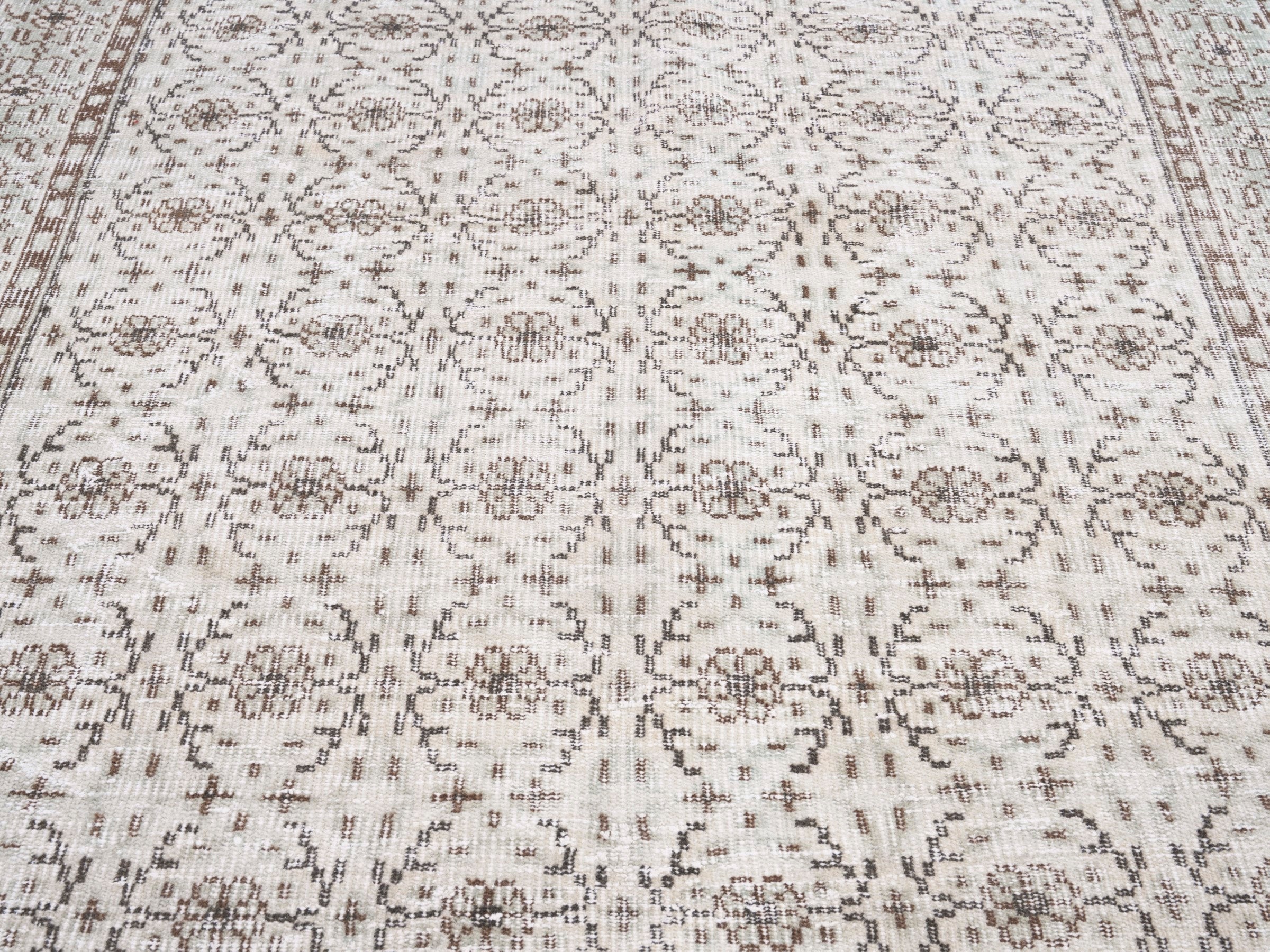 Turkish Manisa area rug in ivory and greige, view 4 of 10