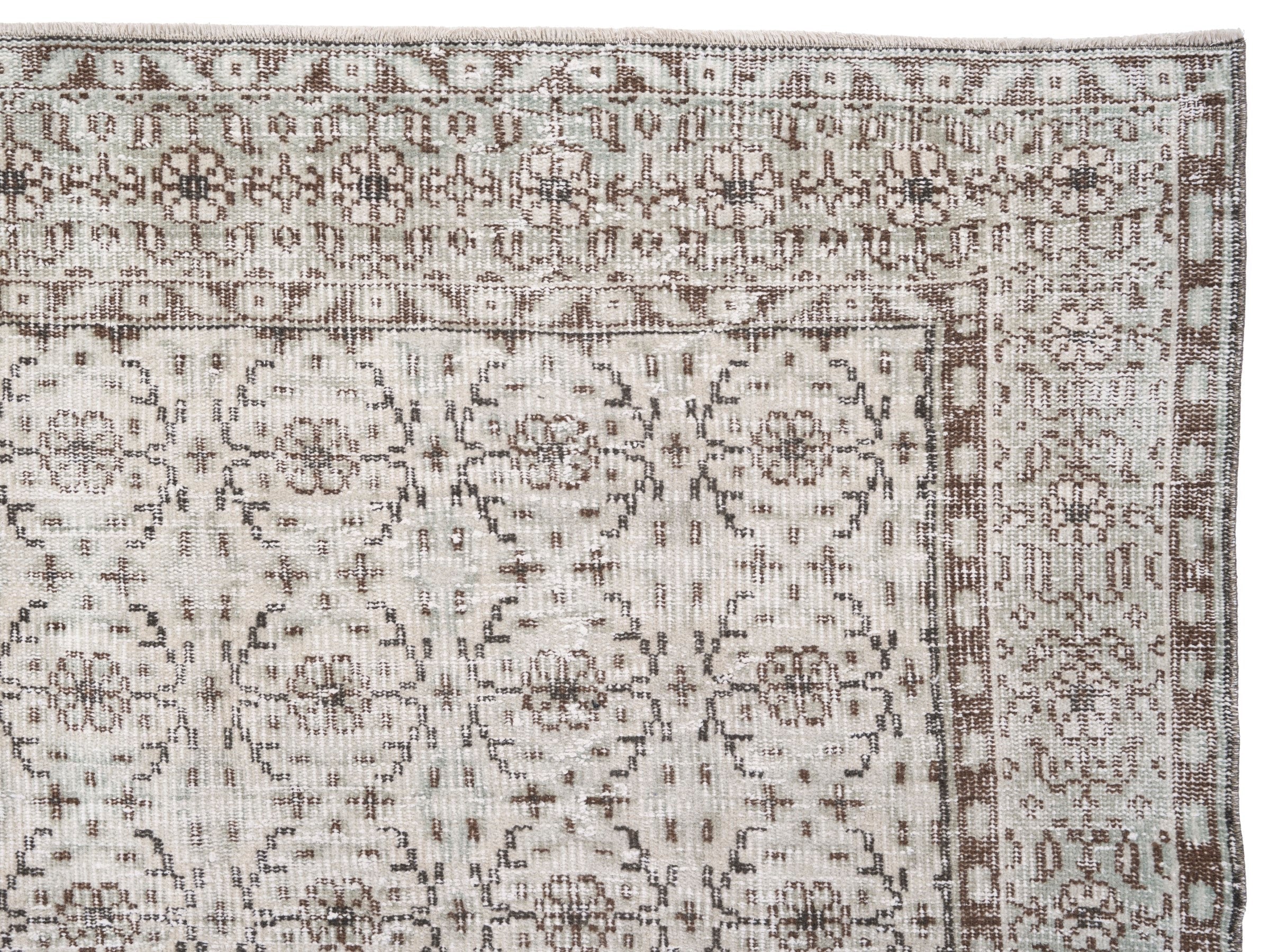 Turkish Manisa area rug in ivory and greige, view 8 of 10