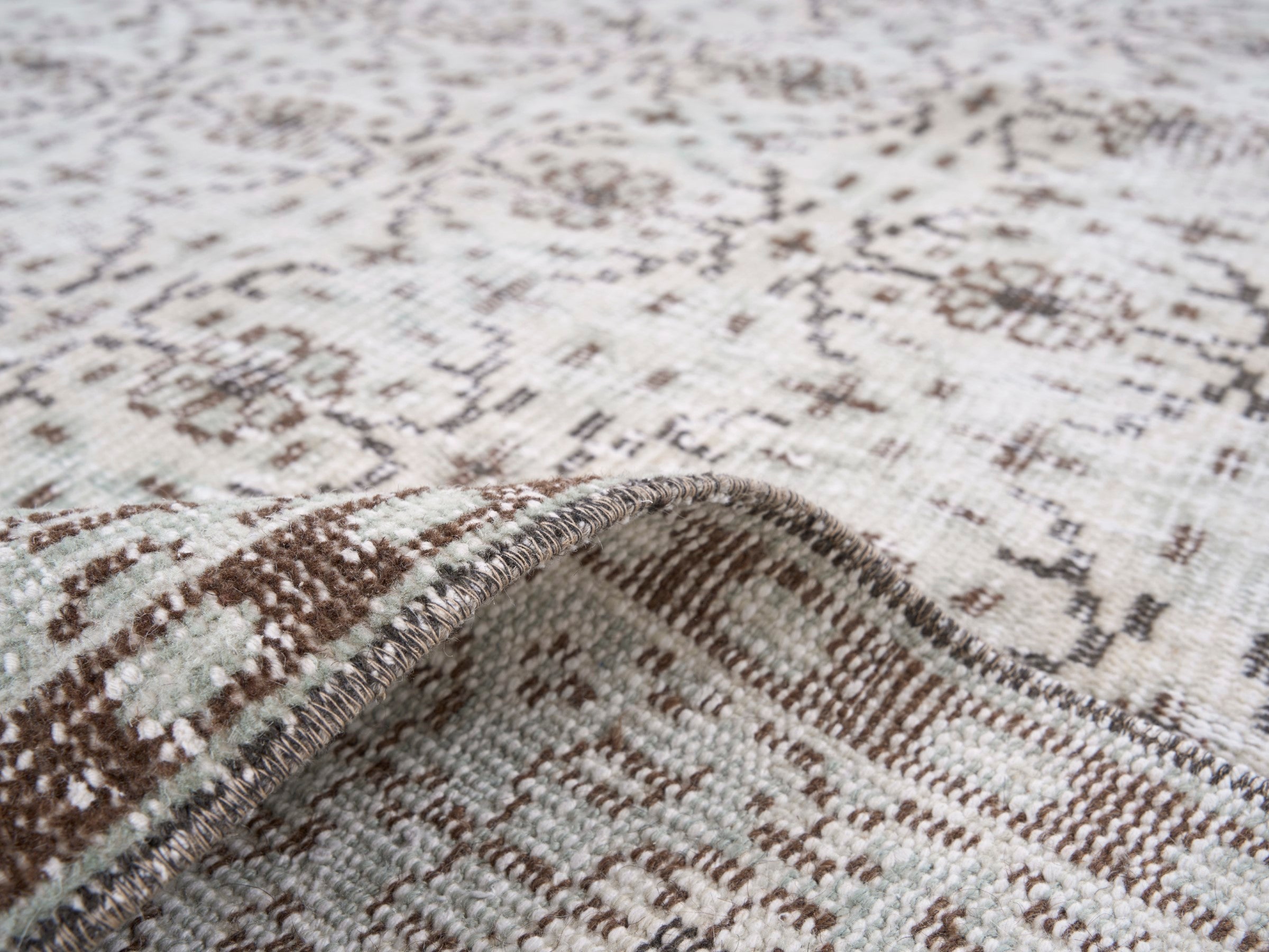Turkish Manisa area rug in ivory and greige, view 9 of 10