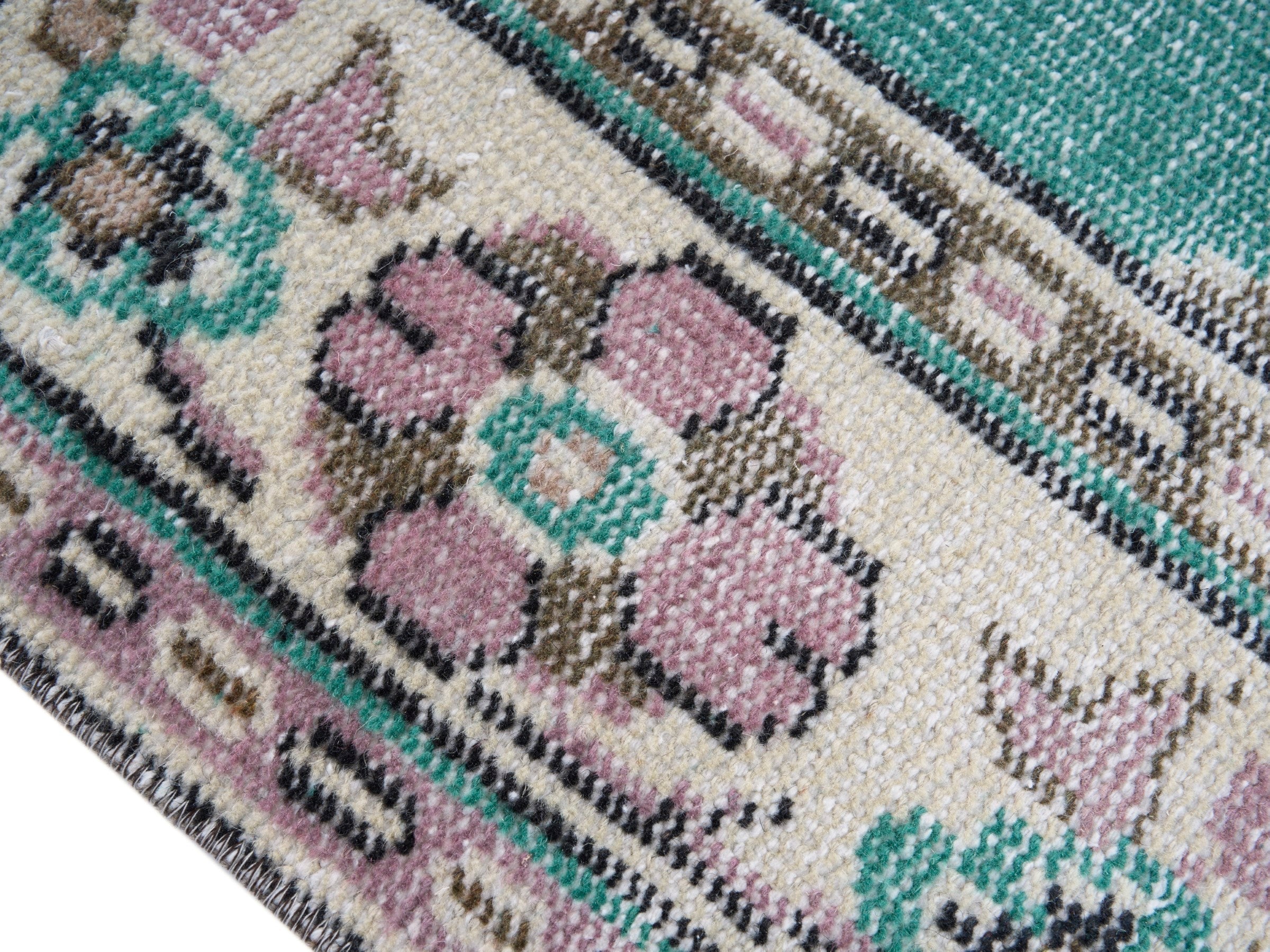 Turkish Manisa area rug in turquoise and cream, view 6 of 10