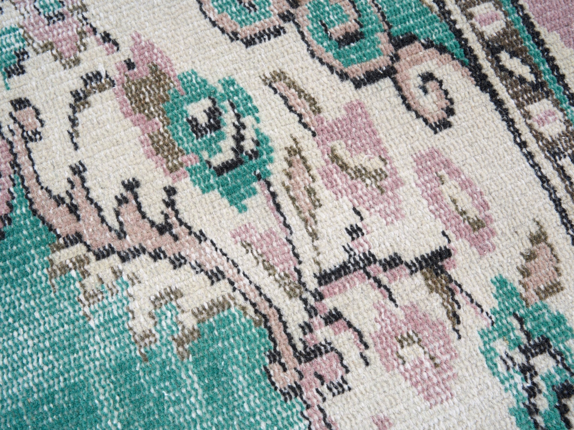 Turkish Manisa area rug in turquoise and cream, view 7 of 10
