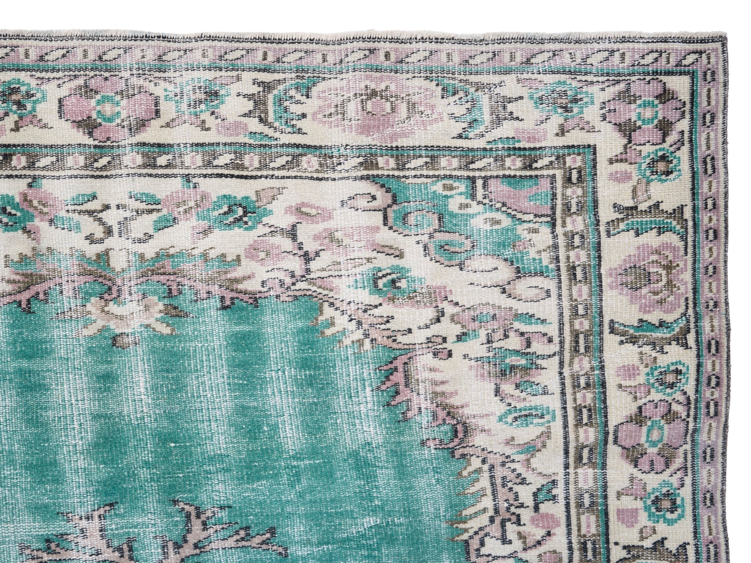 Turkish Manisa area rug in turquoise and cream, view 8 of 10