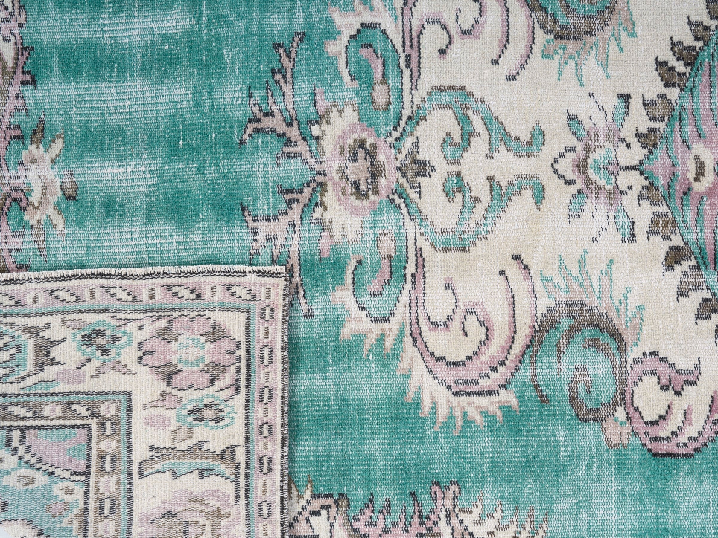 Turkish Manisa area rug in turquoise and cream, view 10 of 10