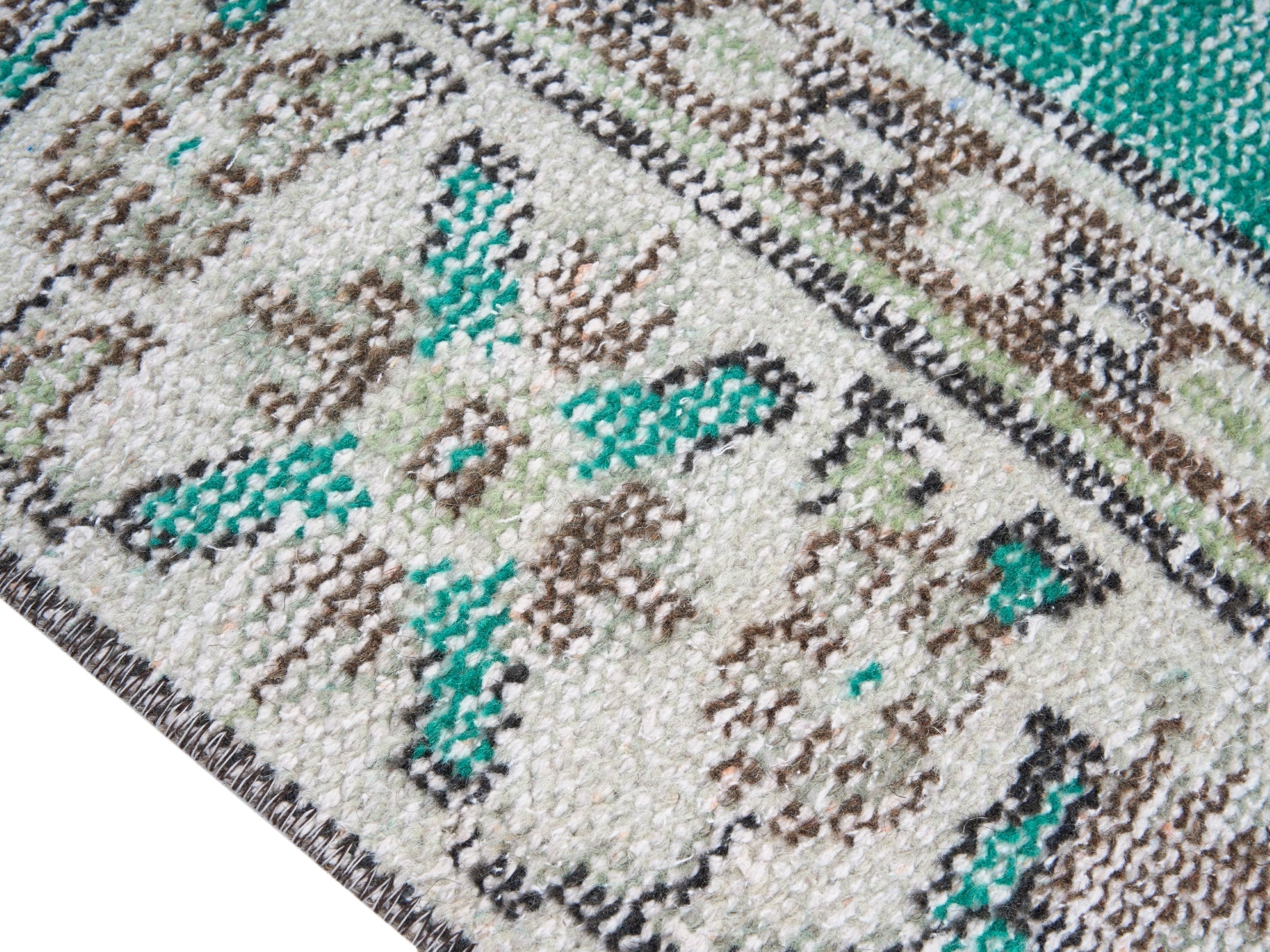Turkish Manisa area rug in turquoise and cream, view 6 of 10