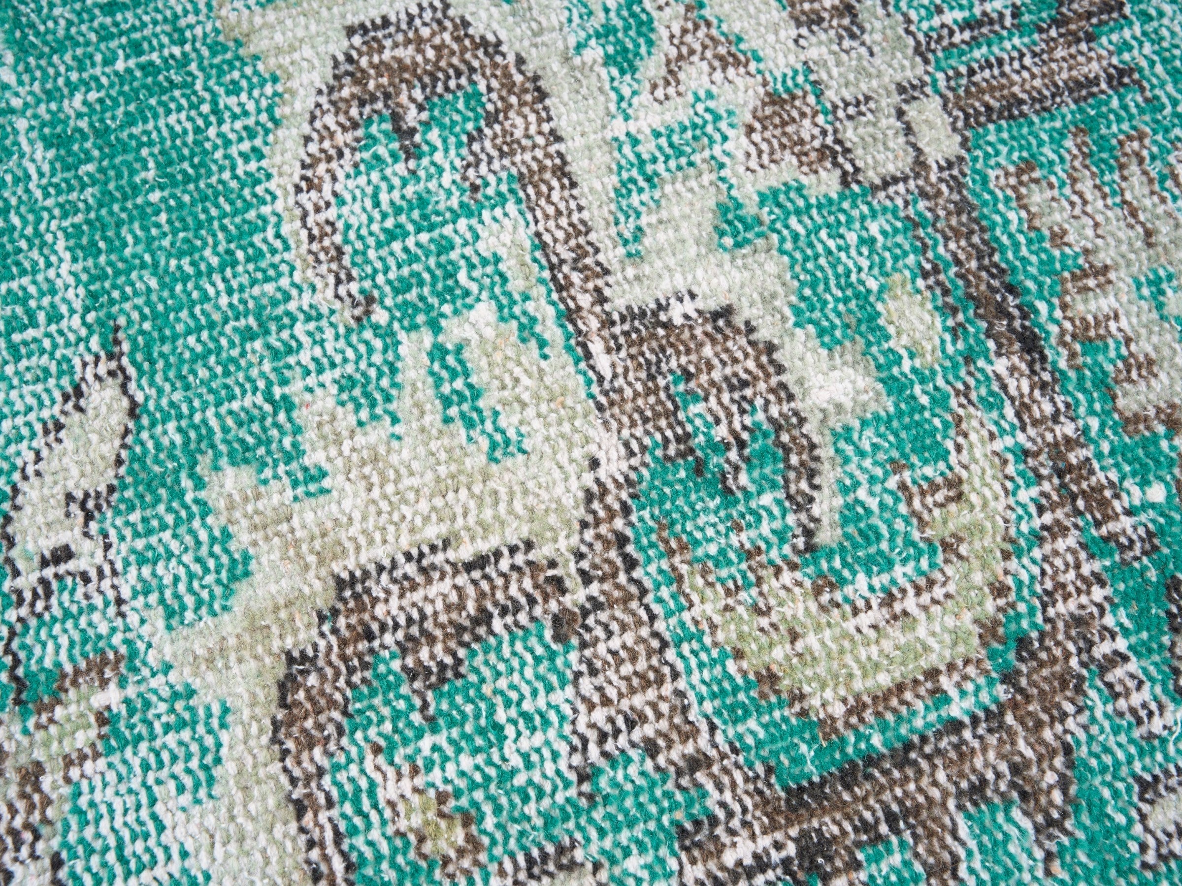 Turkish Manisa area rug in turquoise and cream, view 7 of 10