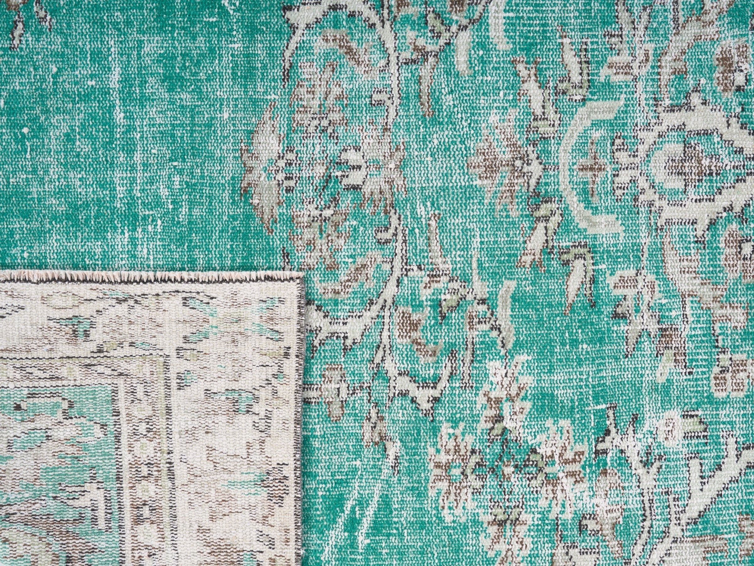 Turkish Manisa area rug in turquoise and cream, view 10 of 10