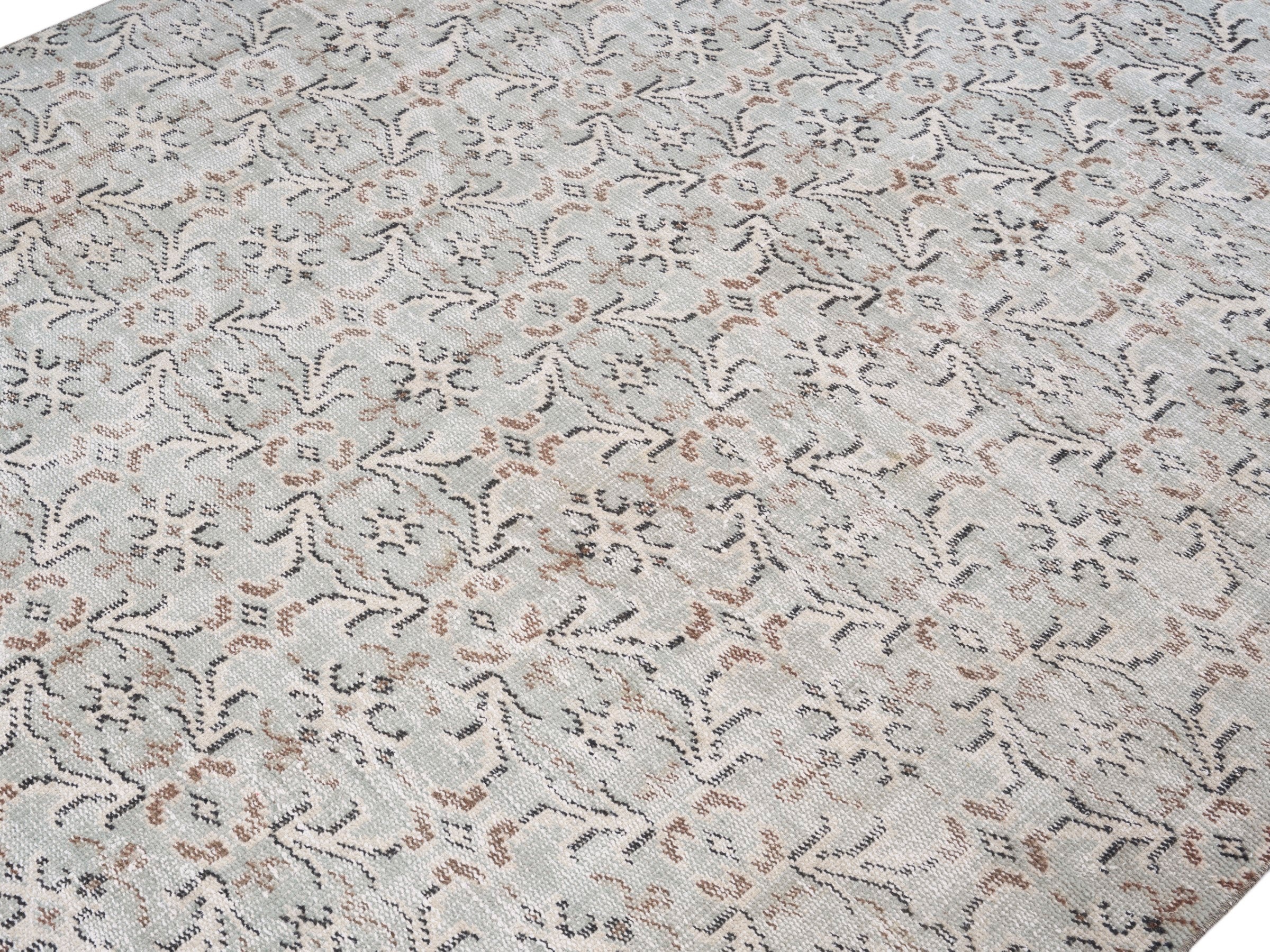 Turkish Manisa area rug in greige and taupe, view 5 of 10