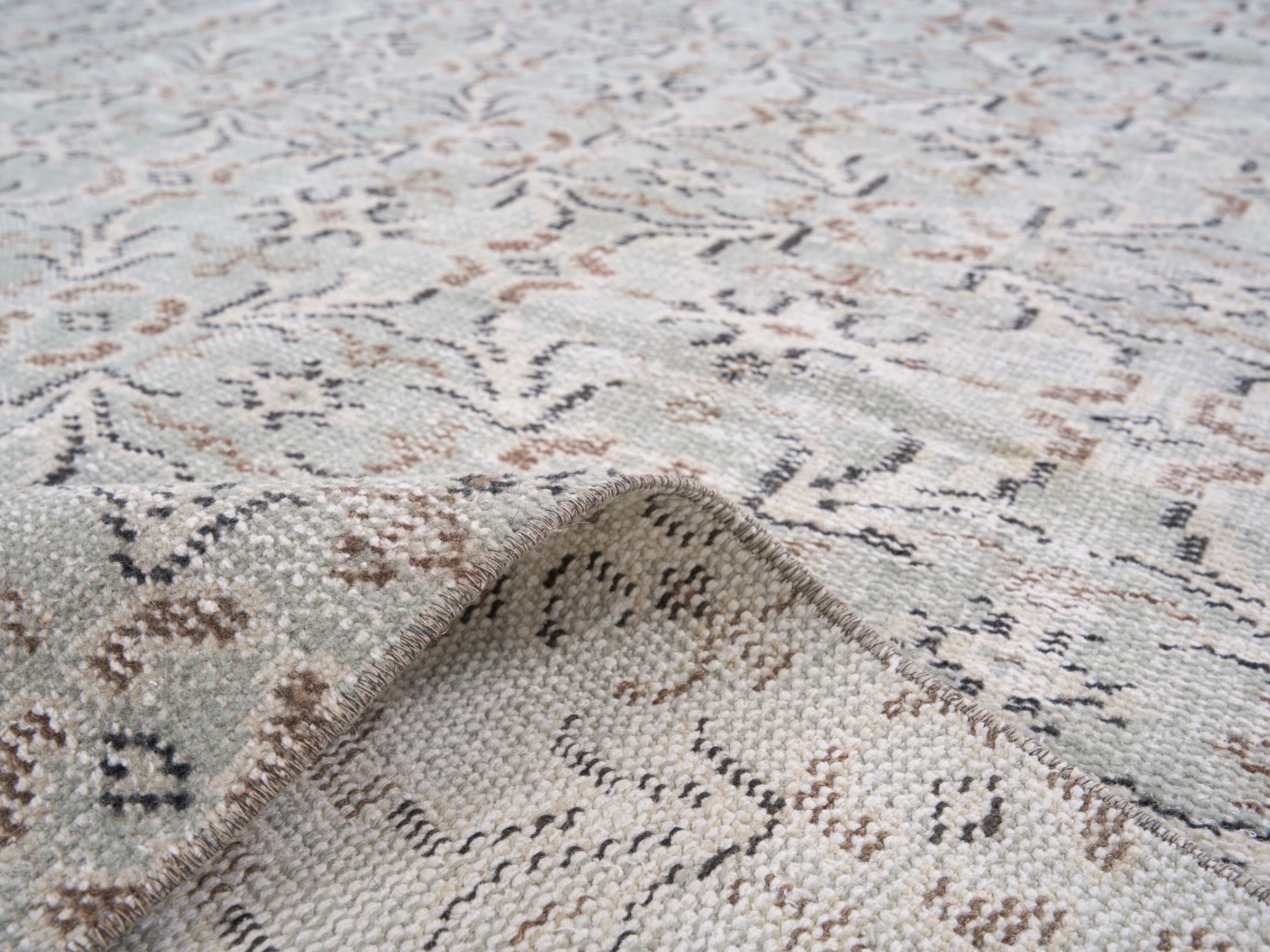 Turkish Manisa area rug in greige and taupe, view 9 of 10