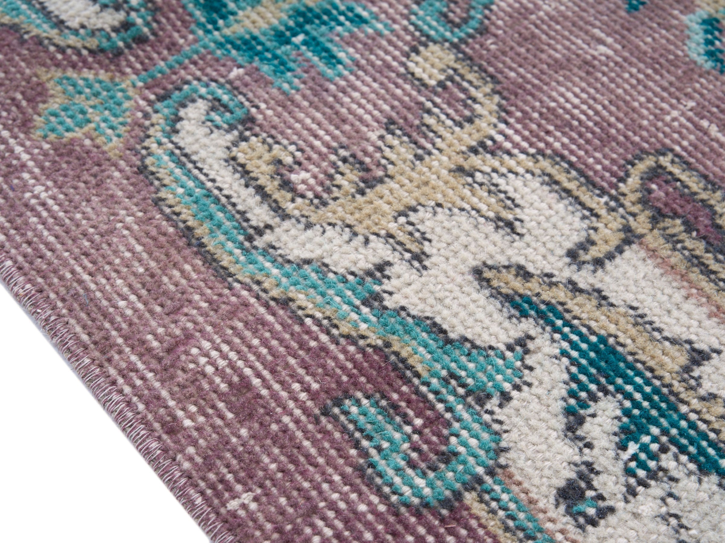 Turkish Isparta area rug in dusty rose and teal, view 6 of 10