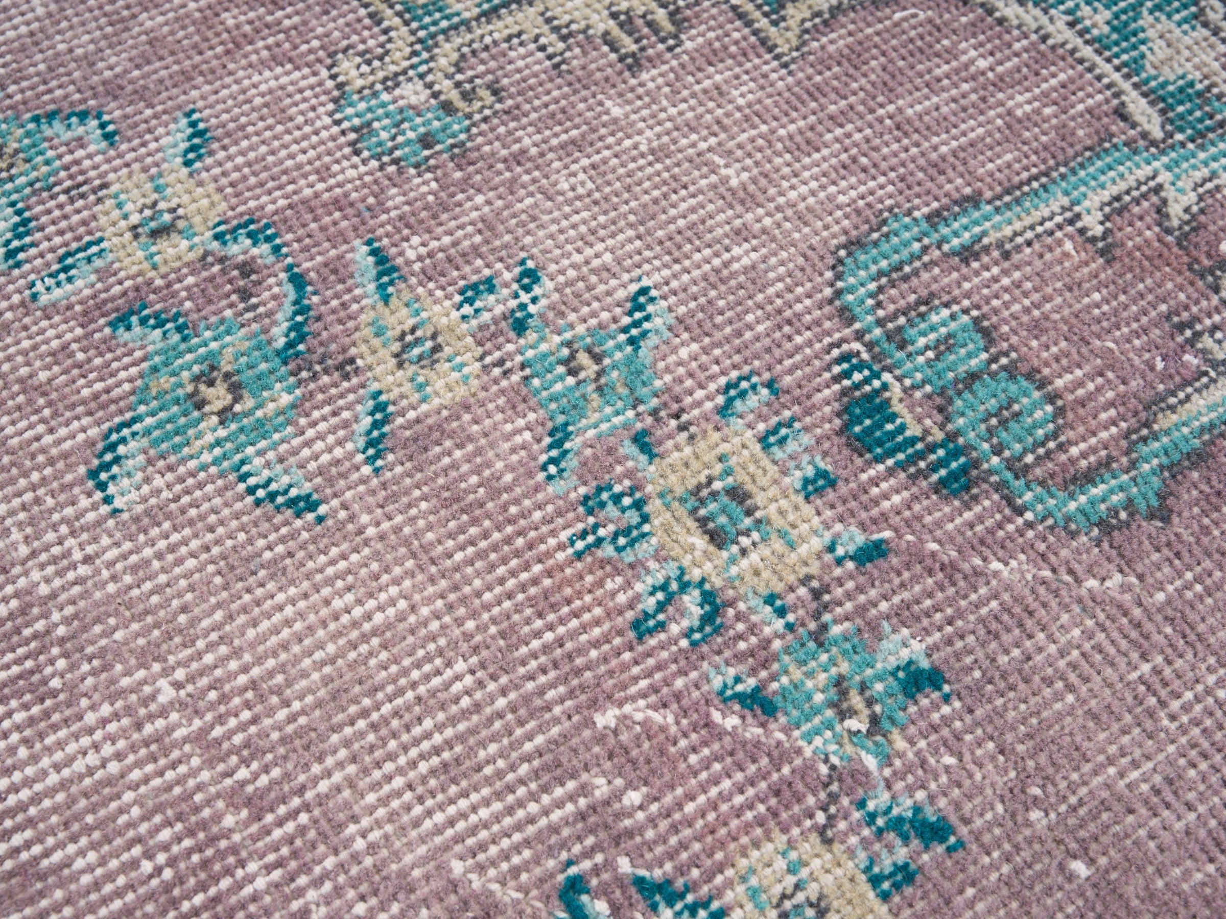 Turkish Isparta area rug in dusty rose and teal, view 7 of 10