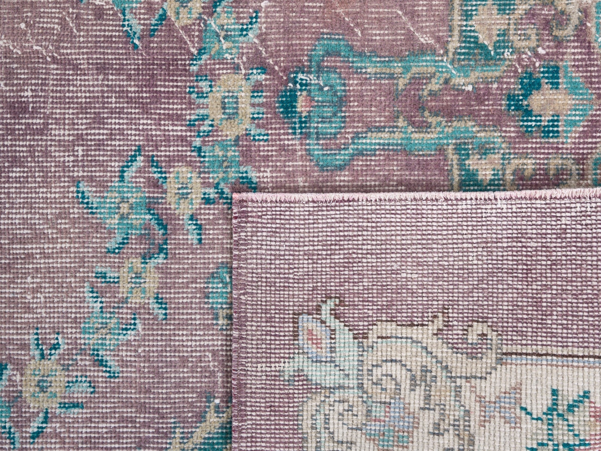 Turkish Isparta area rug in dusty rose and teal, view 10 of 10