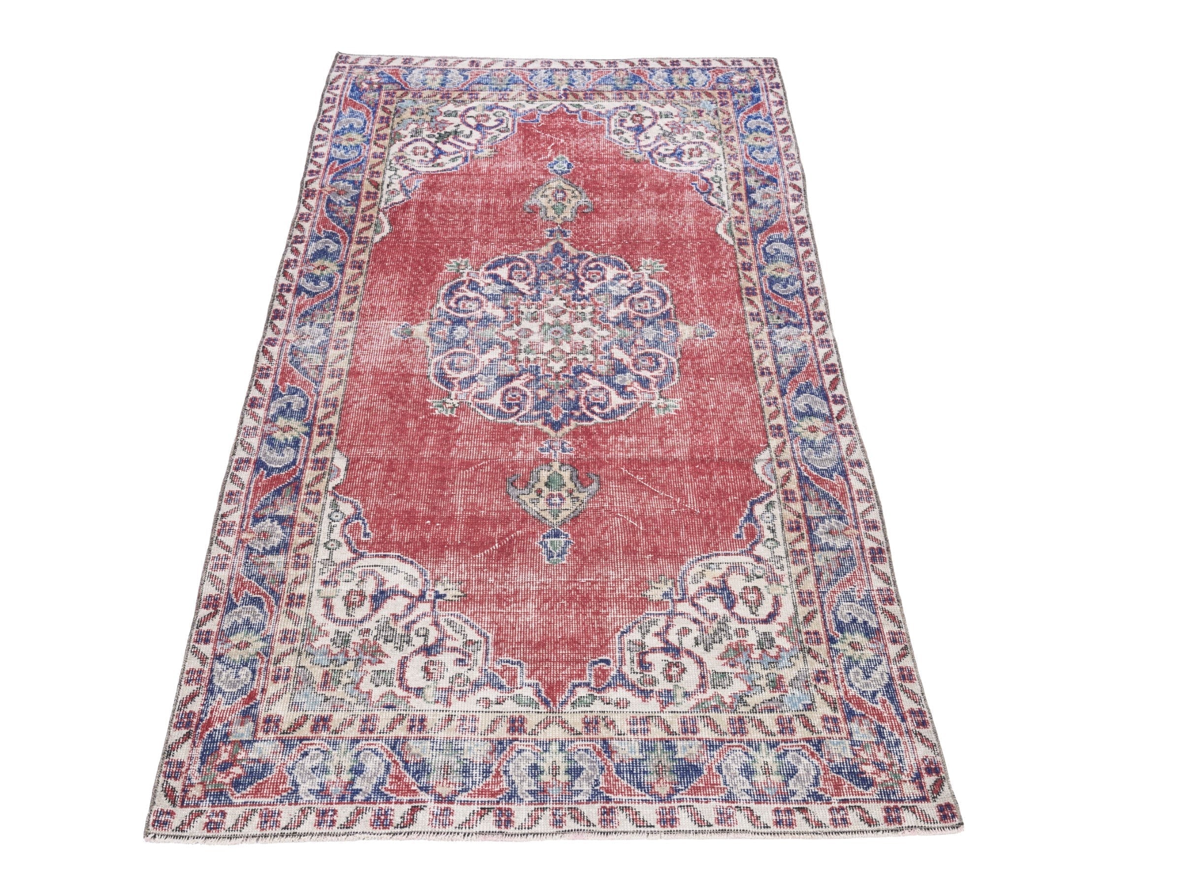 Turkish Isparta runner rug in faded red and navy, view 2 of 10