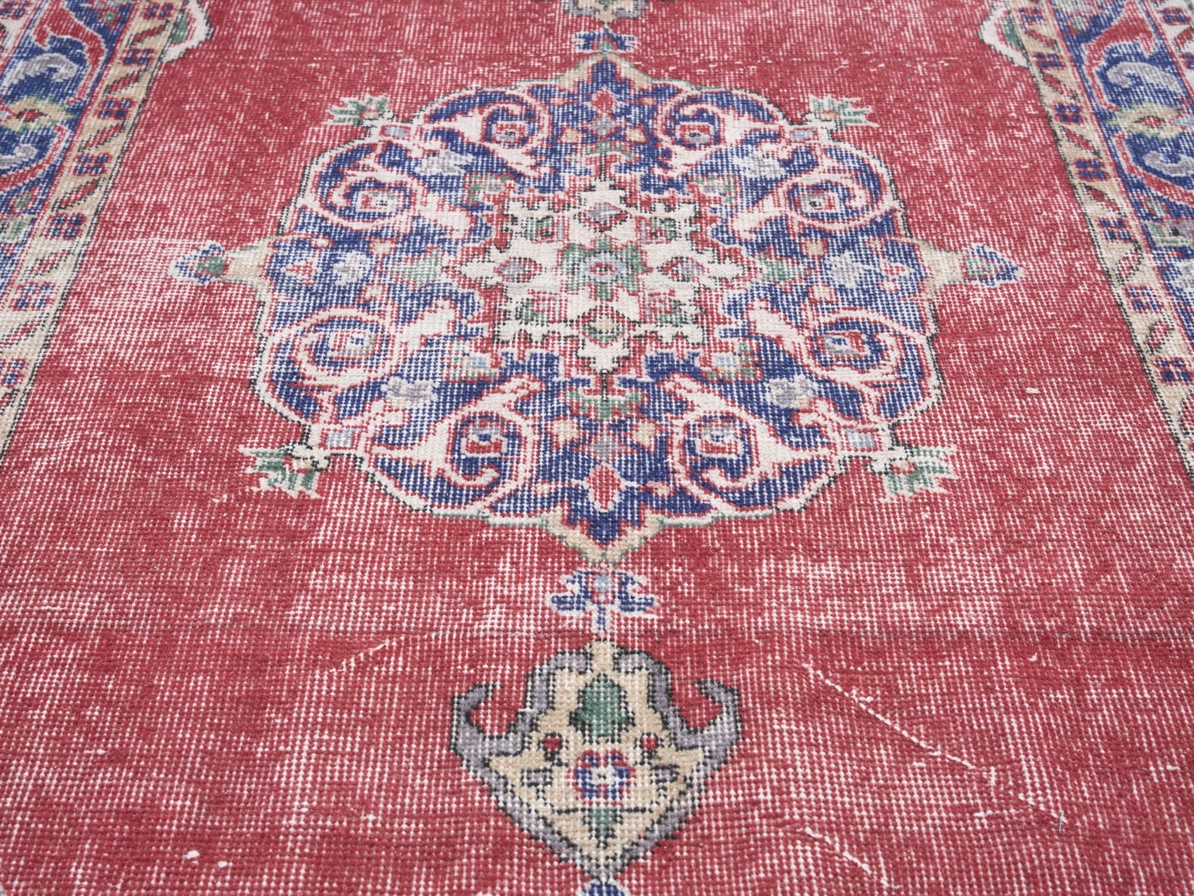 Turkish Isparta runner rug in faded red and navy, view 4 of 10