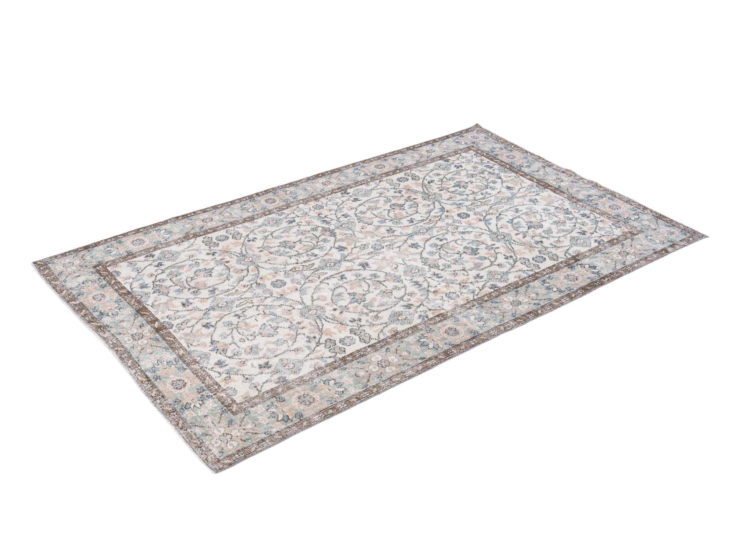 Turkish Isparta area rug in cream and dusty blue, view 3 of 10