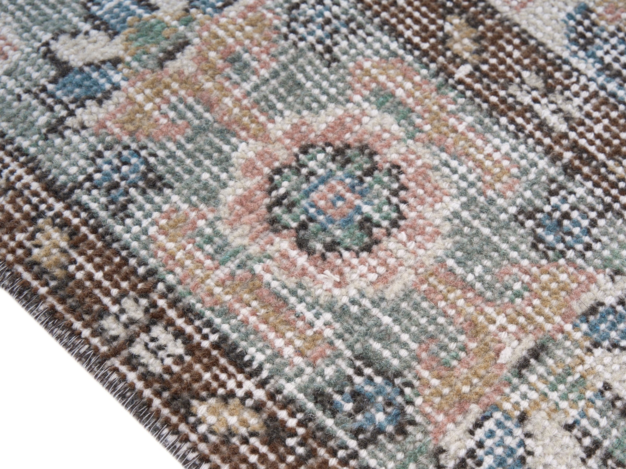 Turkish Isparta area rug in cream and dusty blue, view 6 of 10