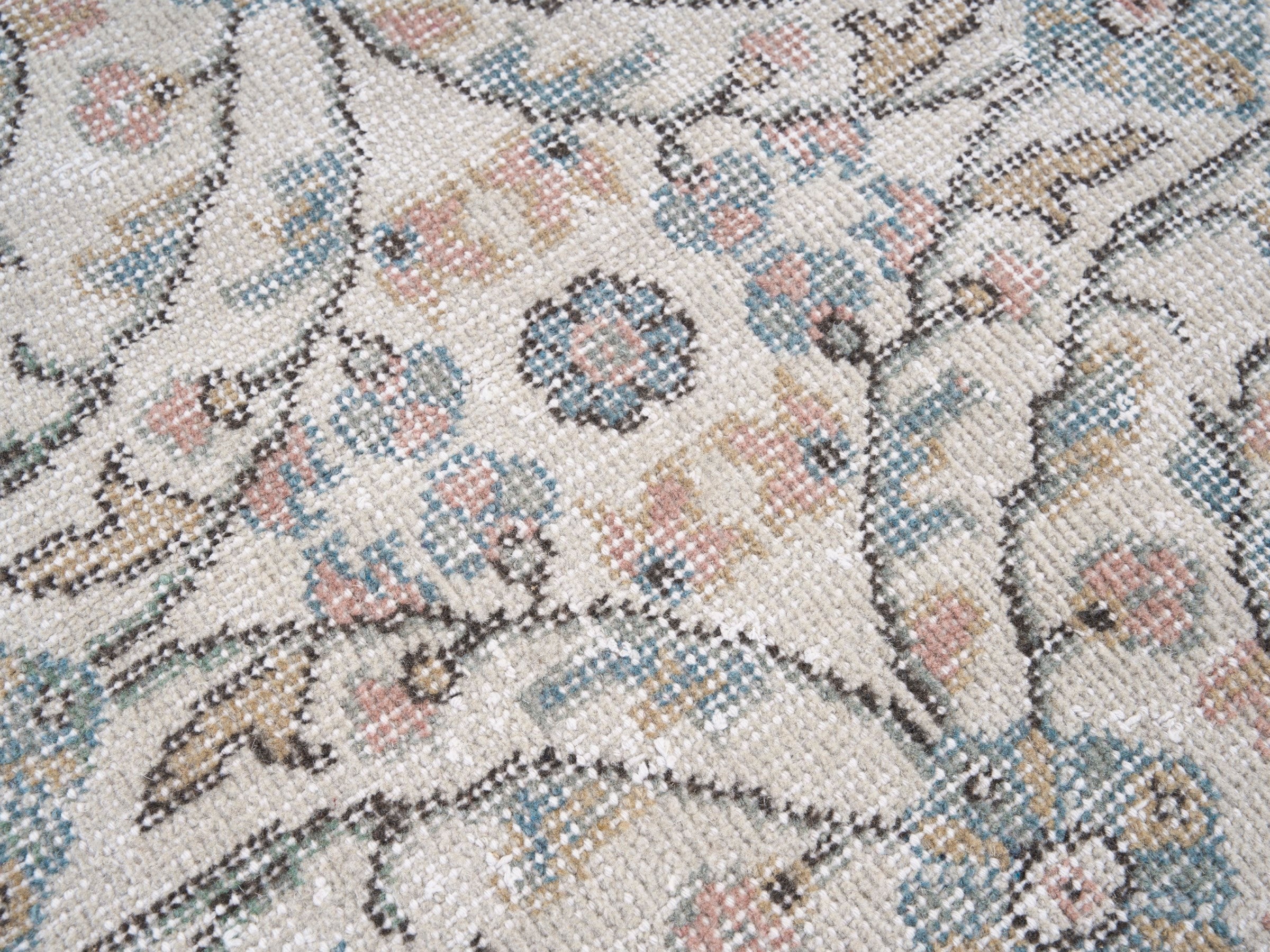 Turkish Isparta area rug in cream and dusty blue, view 7 of 10