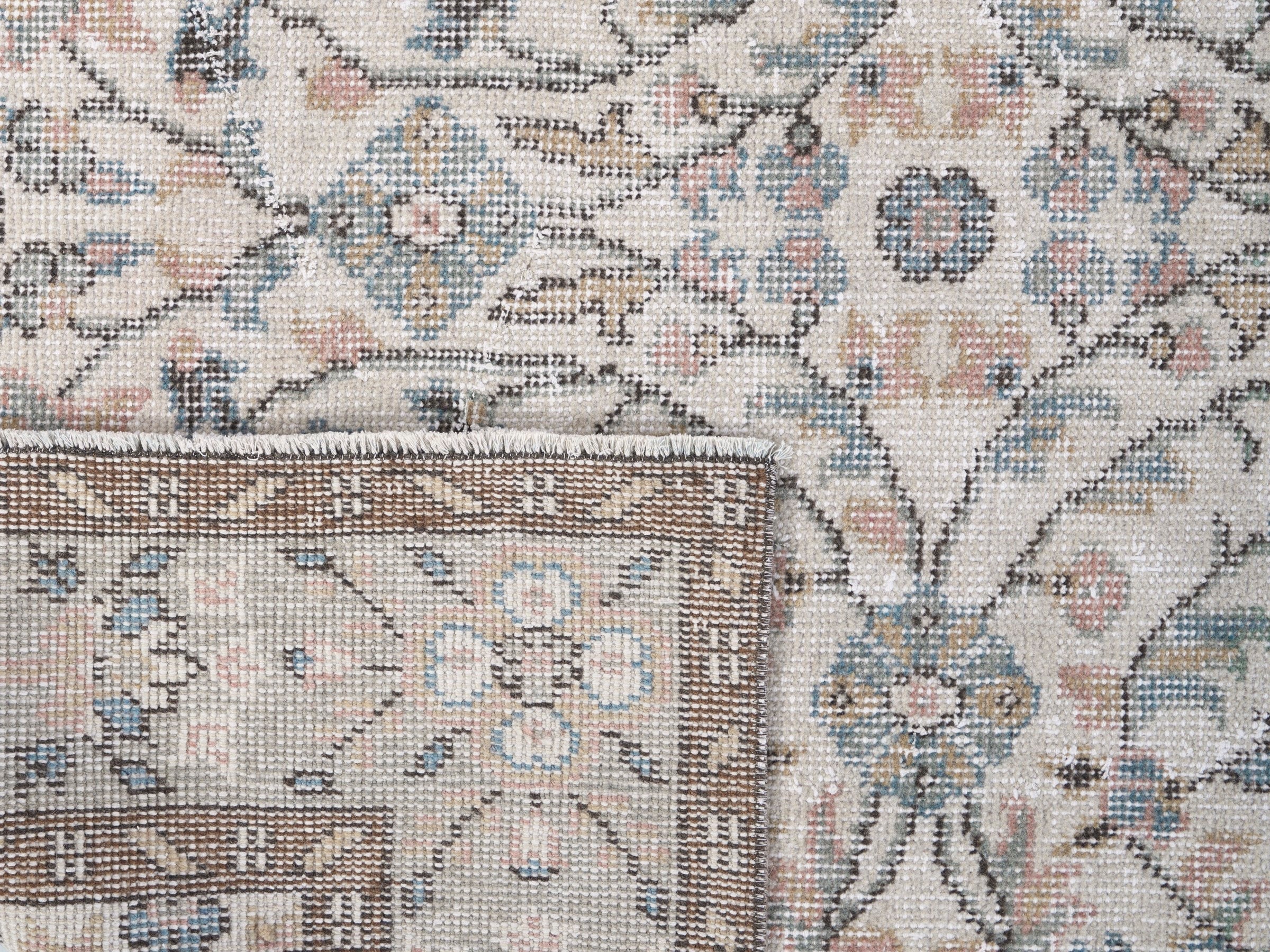 Turkish Isparta area rug in cream and dusty blue, view 10 of 10