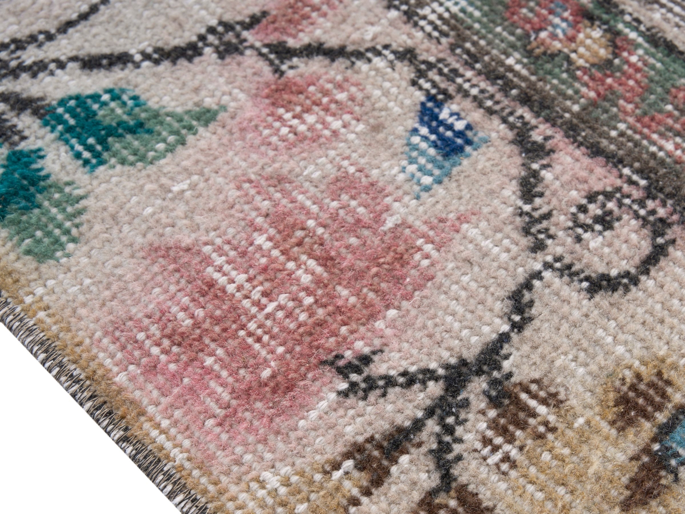 Turkish Isparta area rug in charcoal and muted pink, view 6 of 10