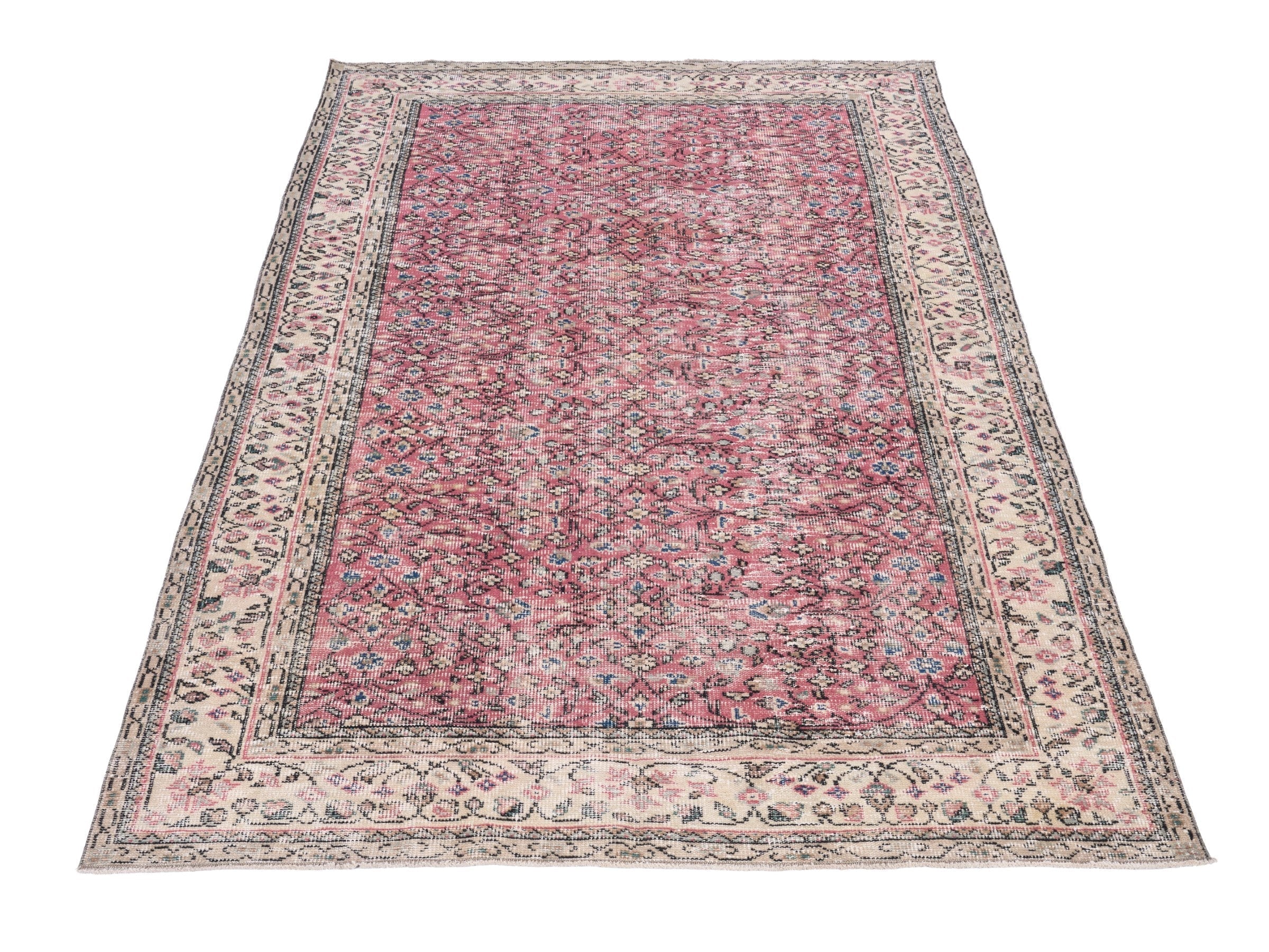 Turkish Isparta area rug in faded red and cream, view 2 of 10