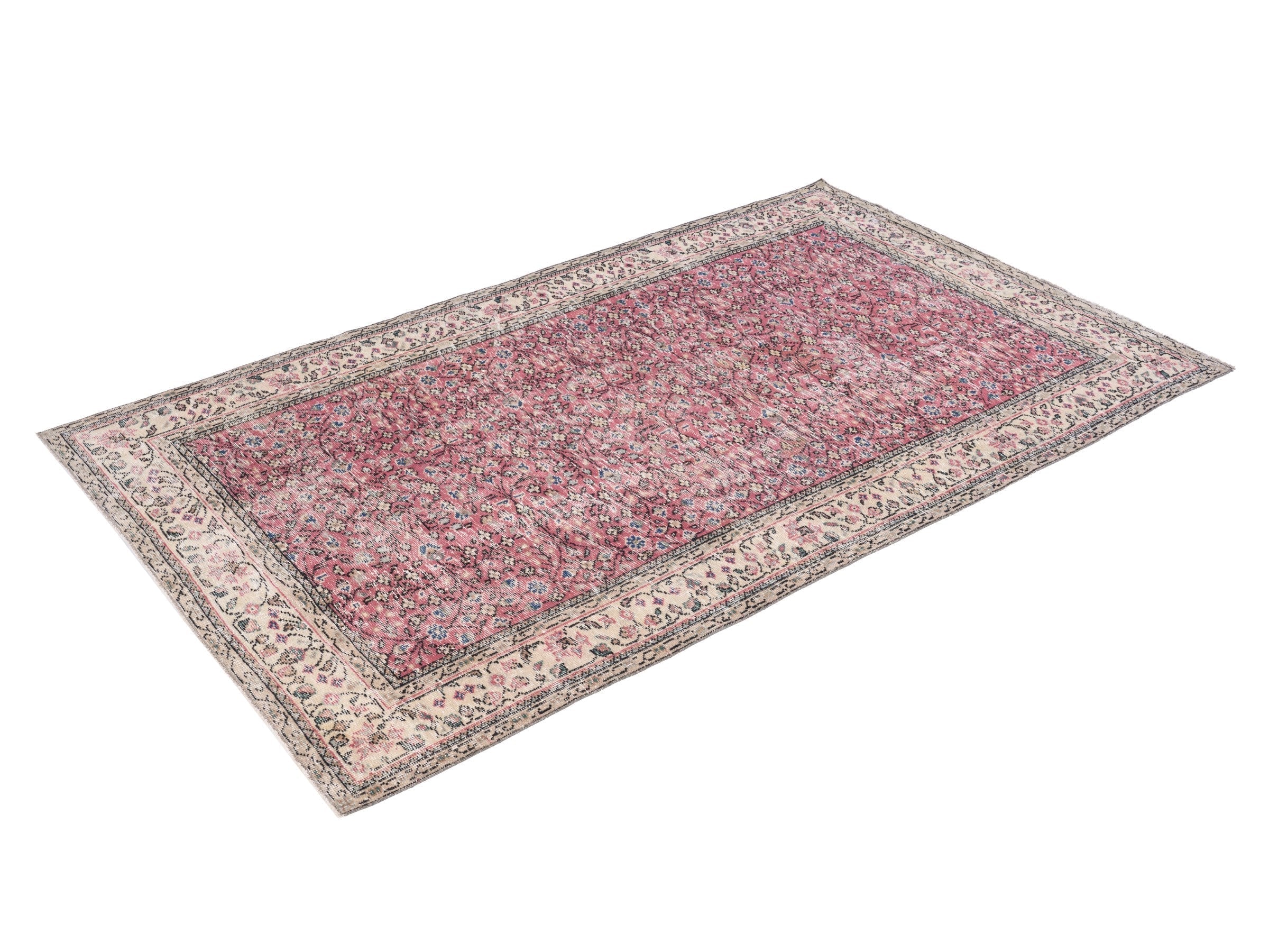 Turkish Isparta area rug in faded red and cream, view 3 of 10