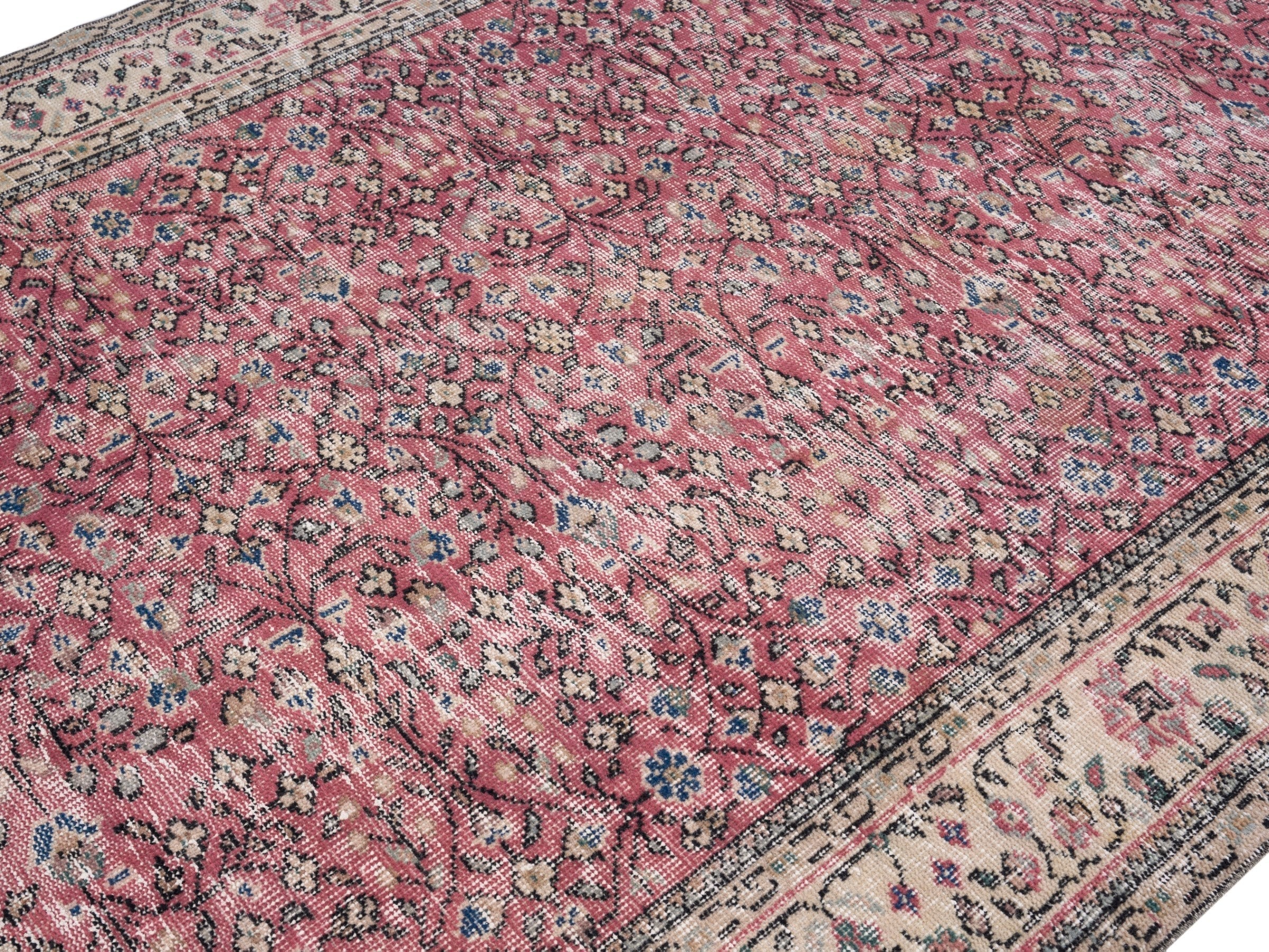 Turkish Isparta area rug in faded red and cream, view 5 of 10