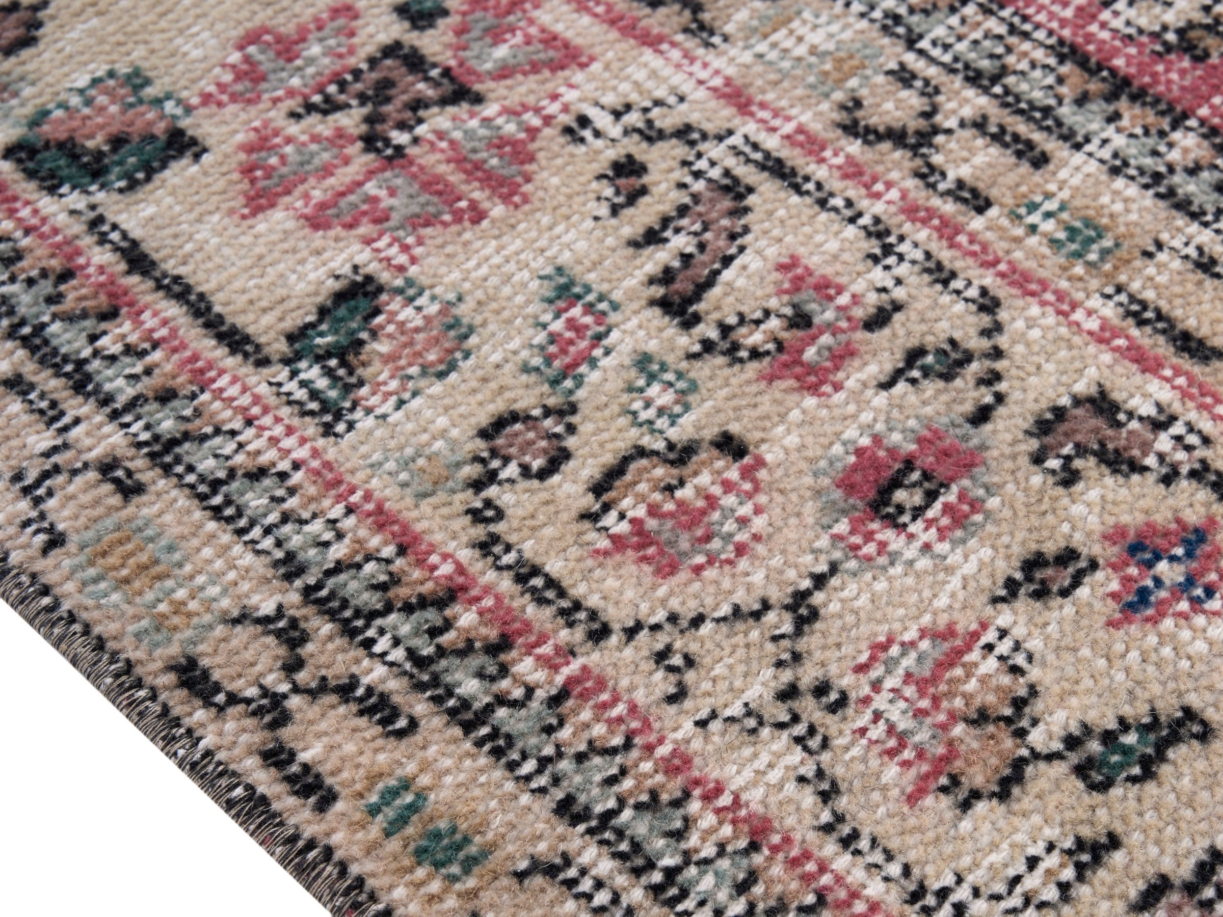 Turkish Isparta area rug in faded red and cream, view 6 of 10