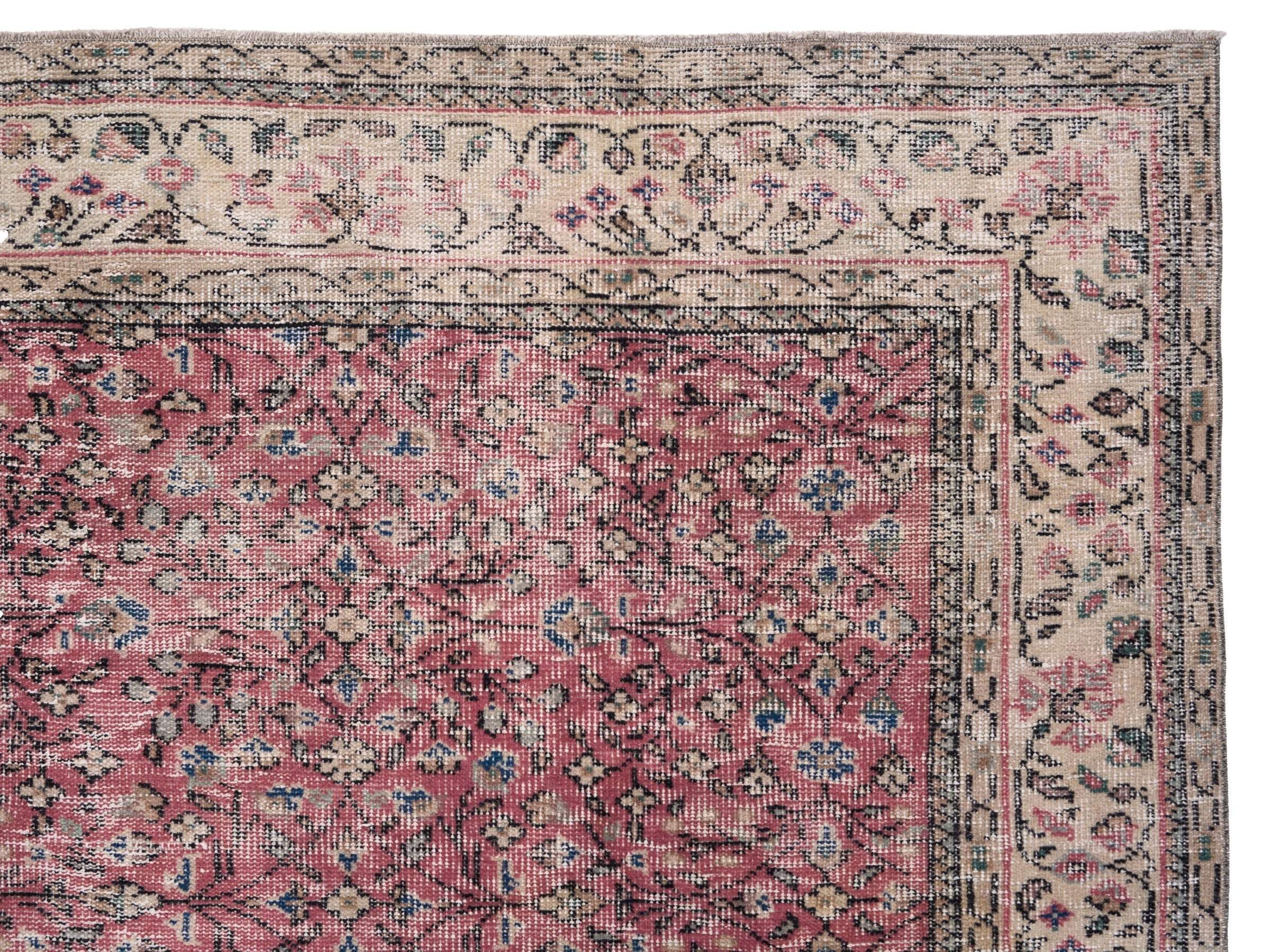 Turkish Isparta area rug in faded red and cream, view 8 of 10