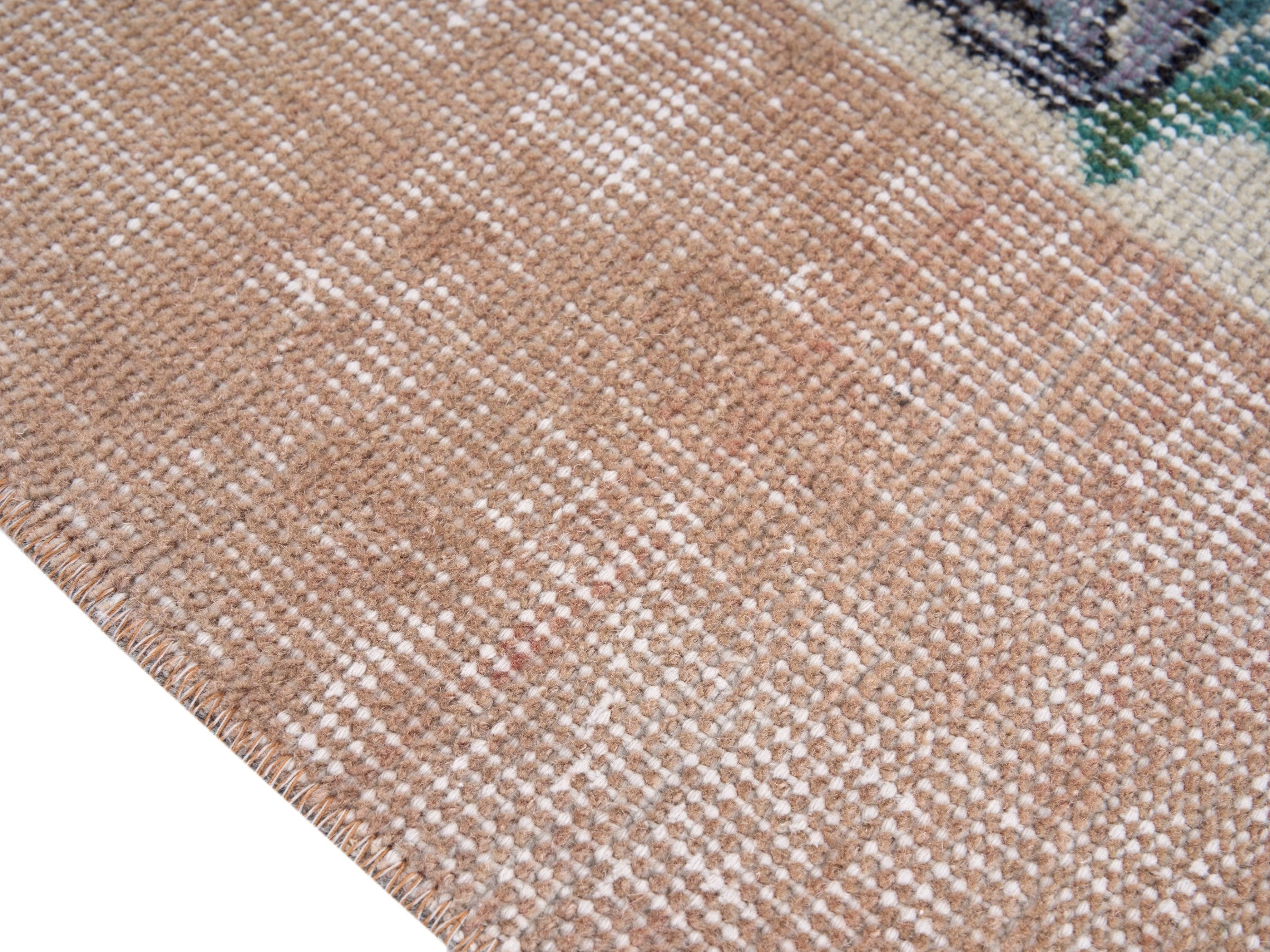 Turkish Isparta area rug in cream and dusty rose, view 6 of 10