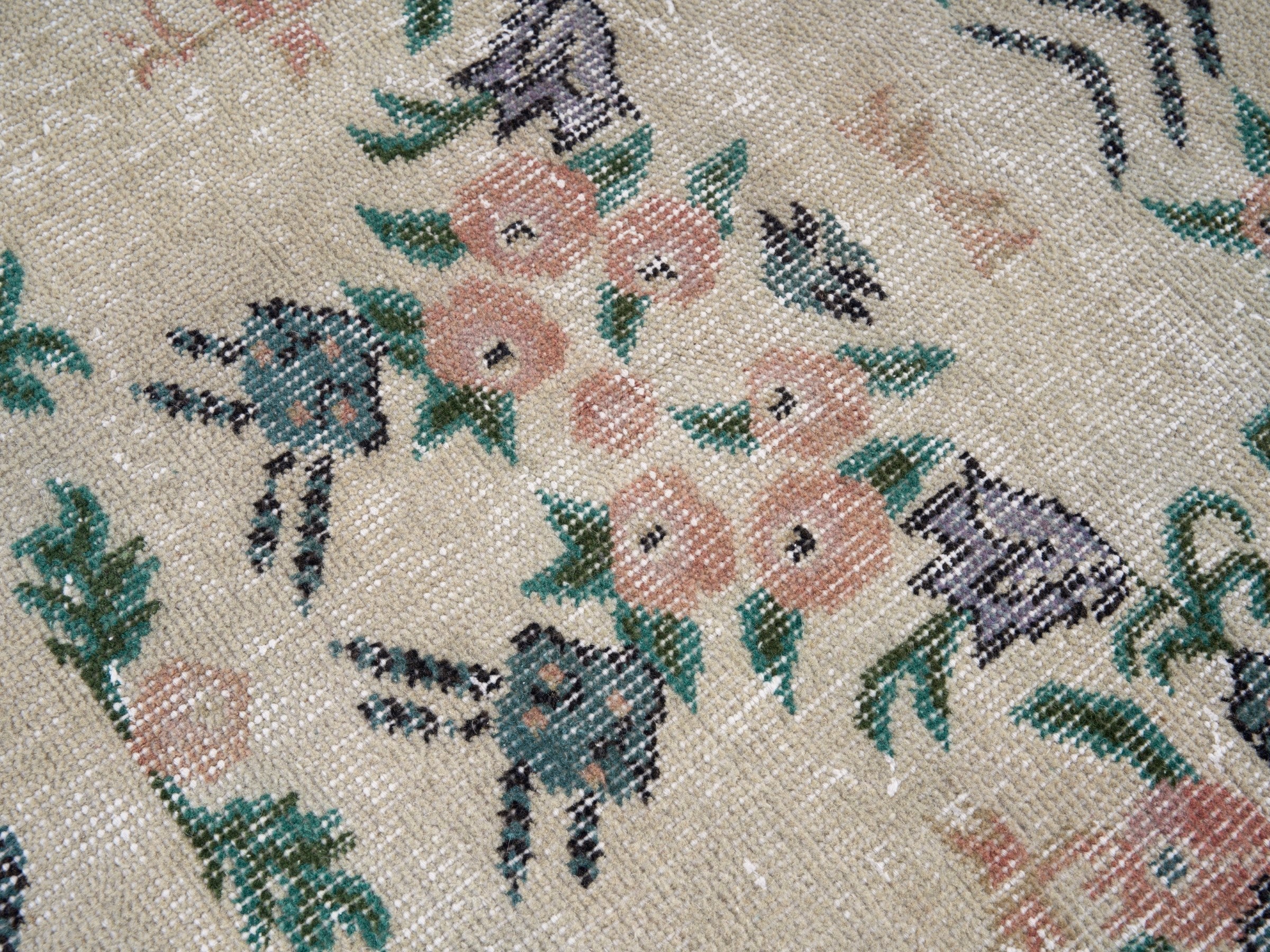 Turkish Isparta area rug in cream and dusty rose, view 7 of 10
