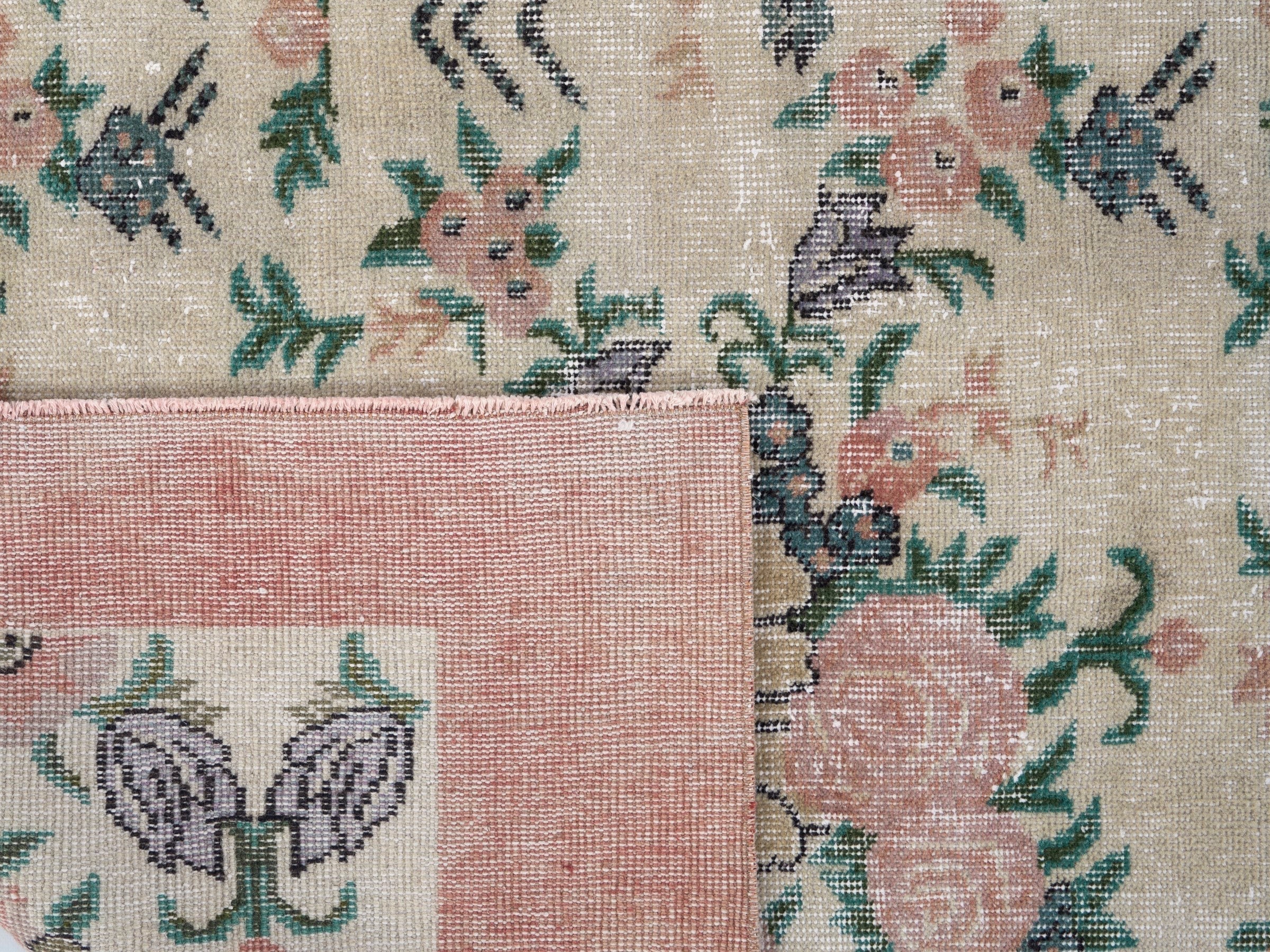 Turkish Isparta area rug in cream and dusty rose, view 10 of 10