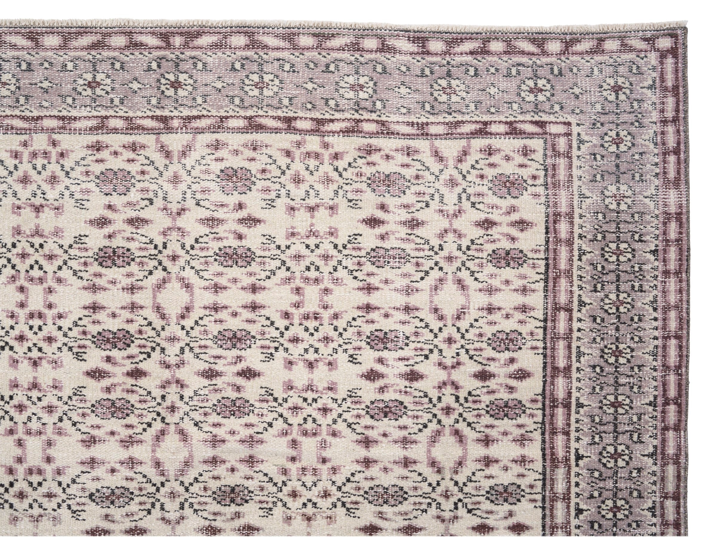 Turkish Manisa area rug in dusty rose and muted pink, view 8 of 10