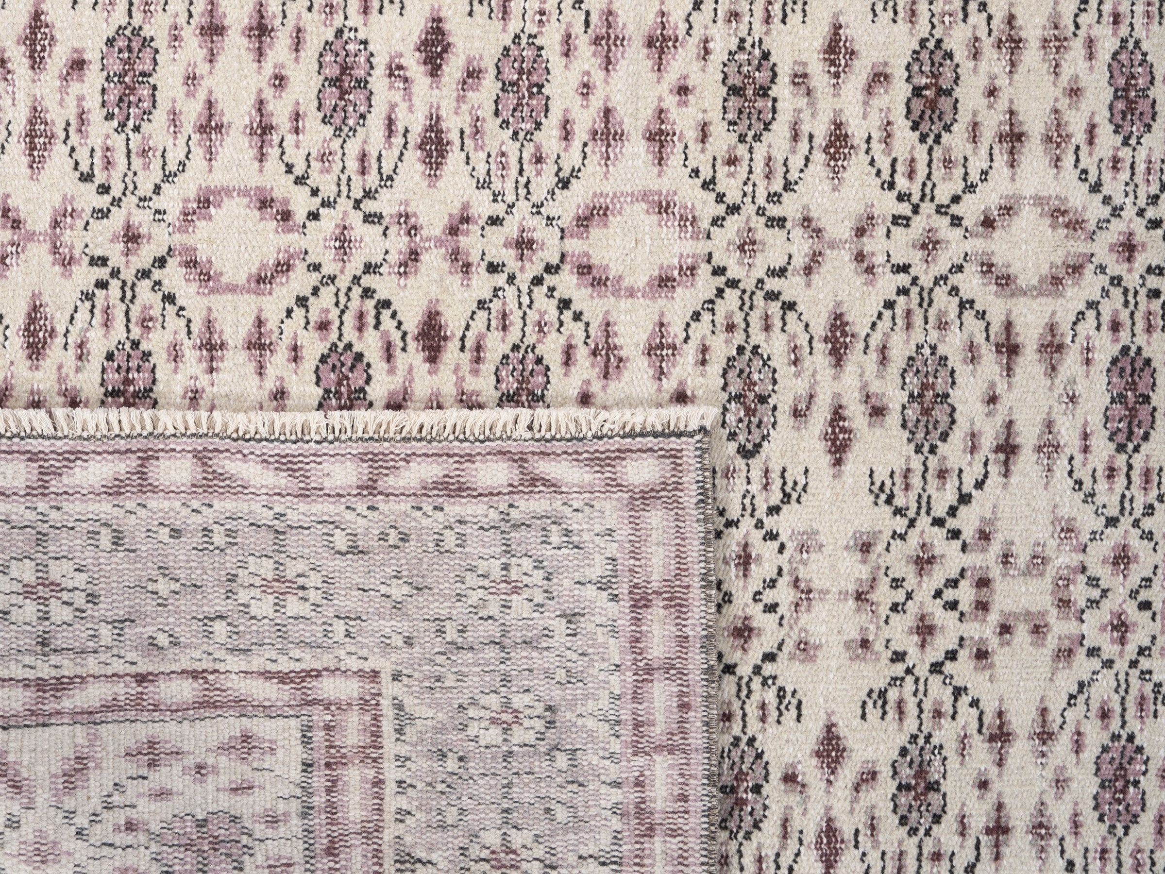 Turkish Manisa area rug in dusty rose and muted pink, view 10 of 10